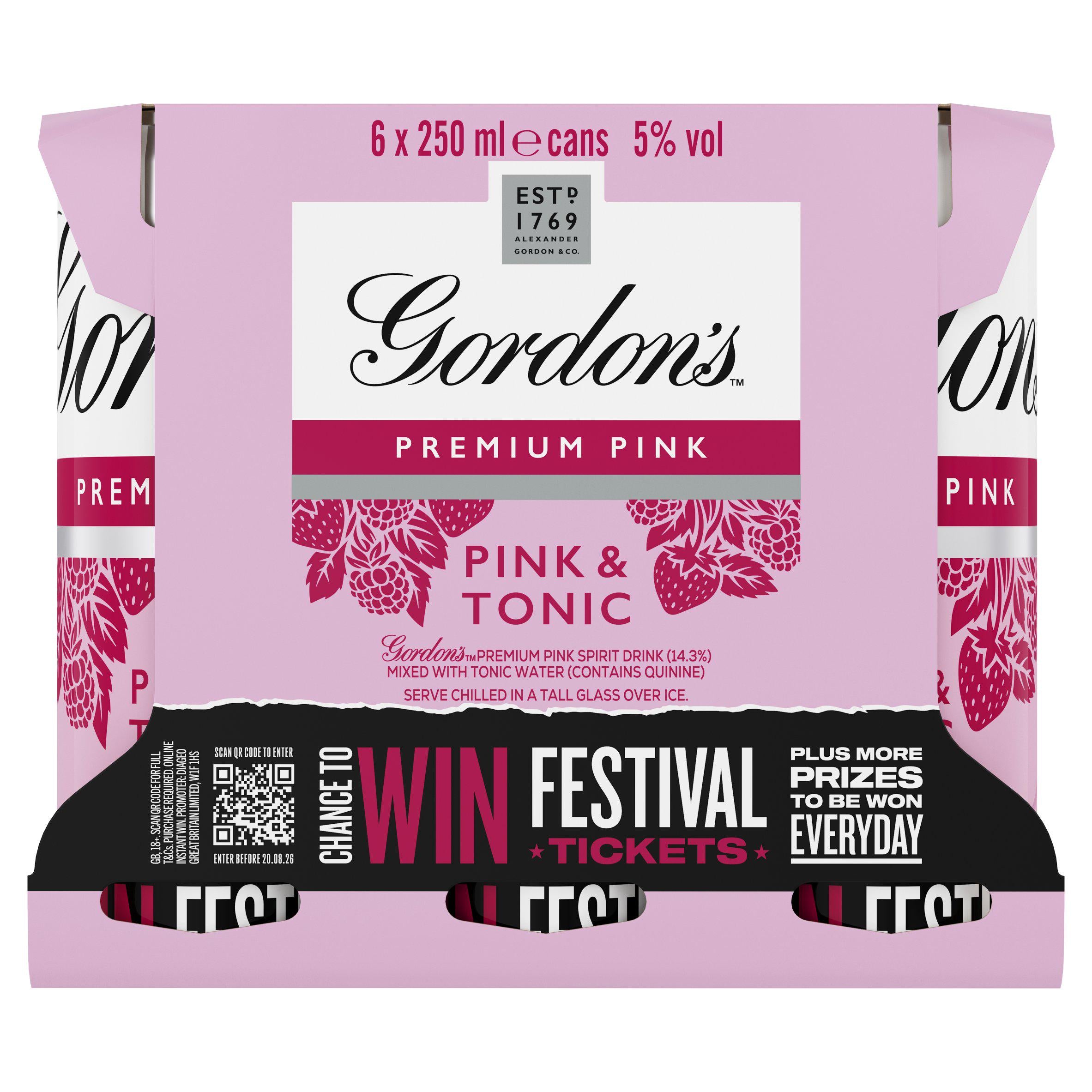 Gordon's Premium Pink G&T ready-to-drink cans 6x250ml, UK version