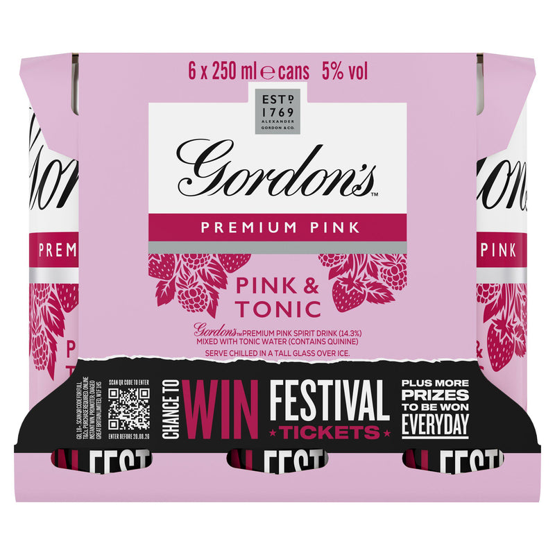 Gordon's Premium Pink G&T ready-to-drink cans 6x250ml, UK version