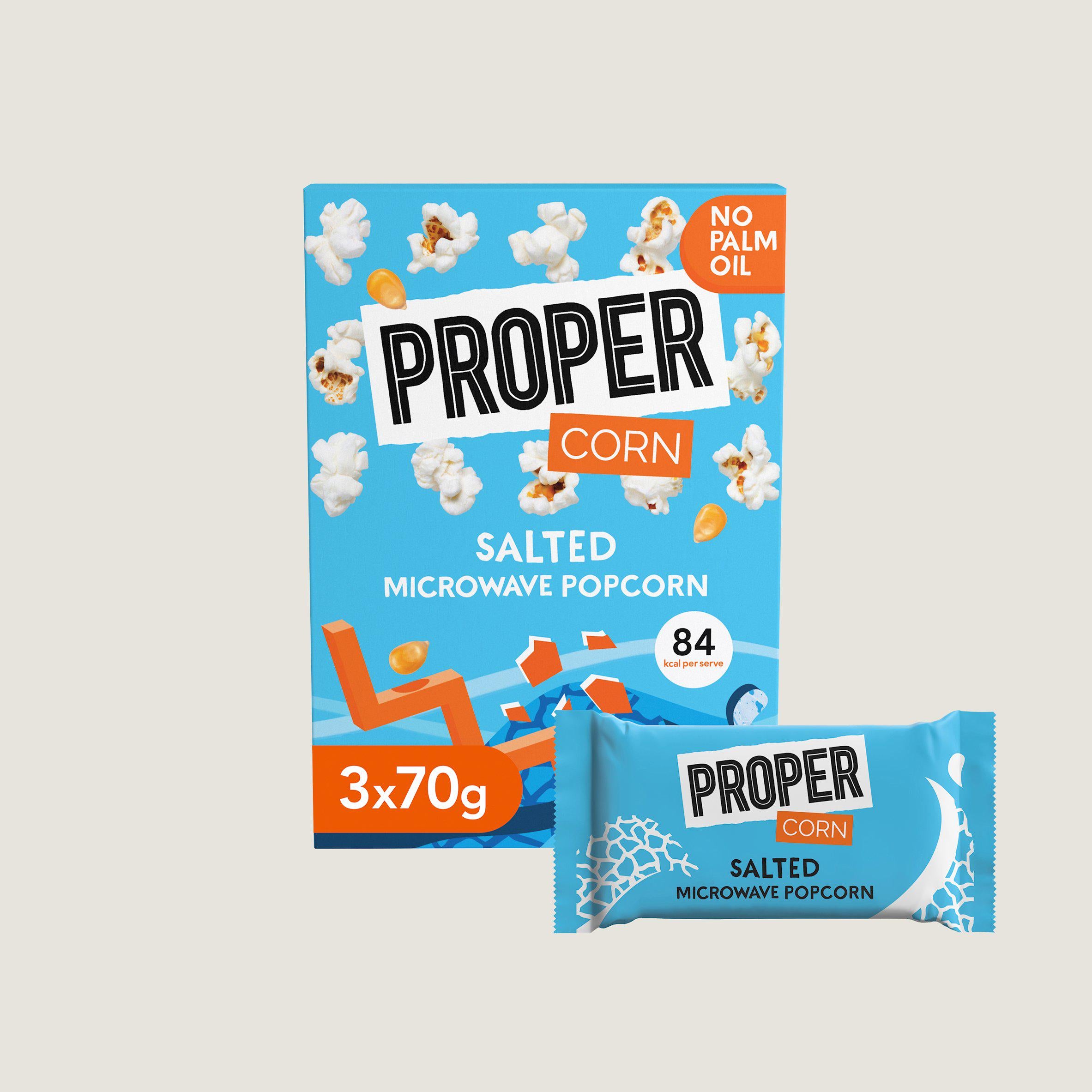 Propercorn salted popcorn 3x70g, UK version
