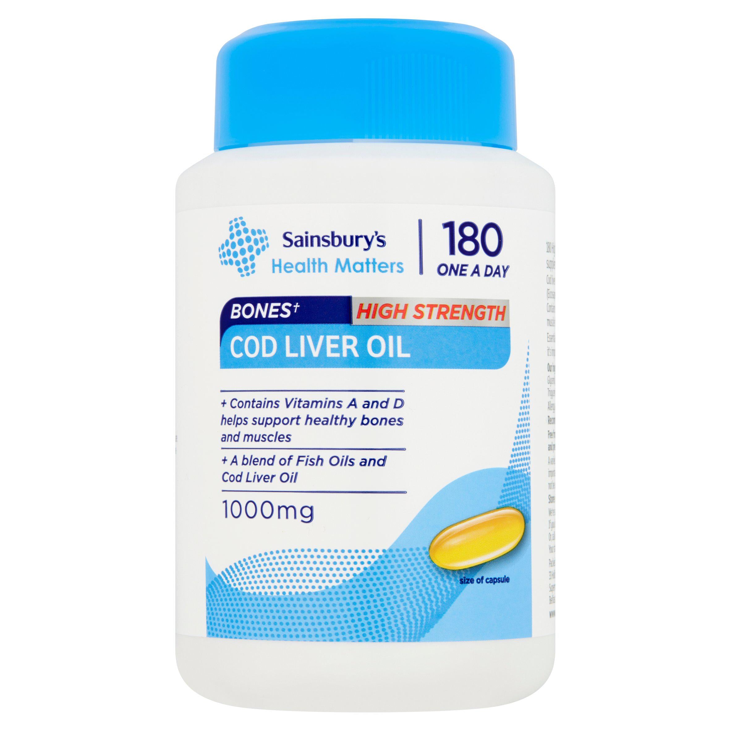 Sainsbury's high strength cod liver oil 180 capsules, UK version
