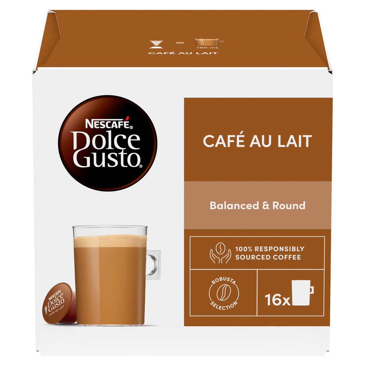 Nescafé Dolce Gusto Cafe Au Lait coffee pods 16 count (British brand)