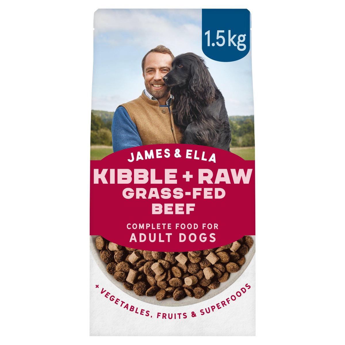 James & Ella dog food Kibble + Raw Grass Fed Beef 1.5kg (British brand)