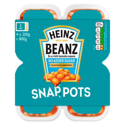 Sainsburys Heinz Baked Beans No Added Sugar Snap Pots 4 x 200g- Buy online at McGrocer