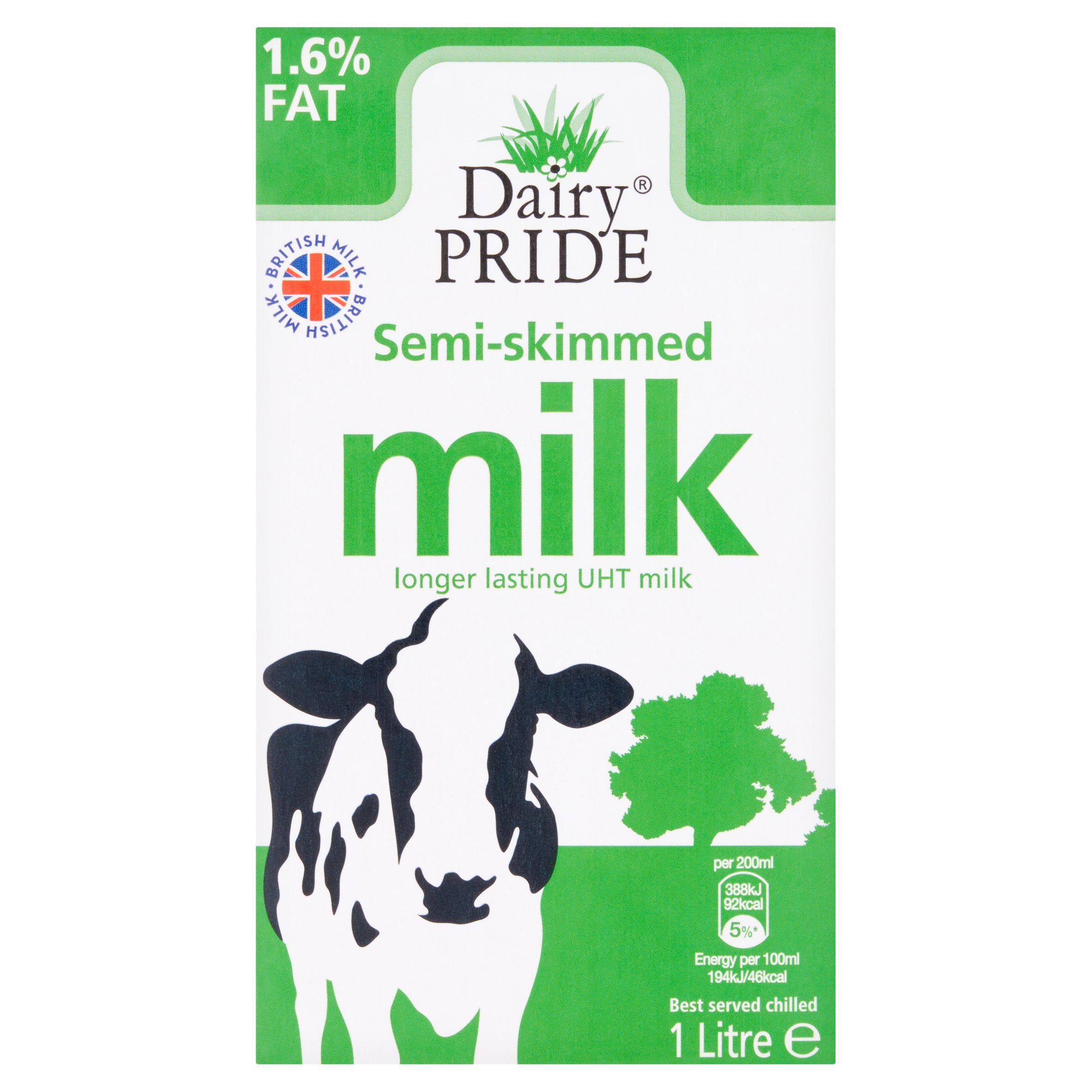 Dairy Pride semi-skimmed UHT milk 1 litre, UK version