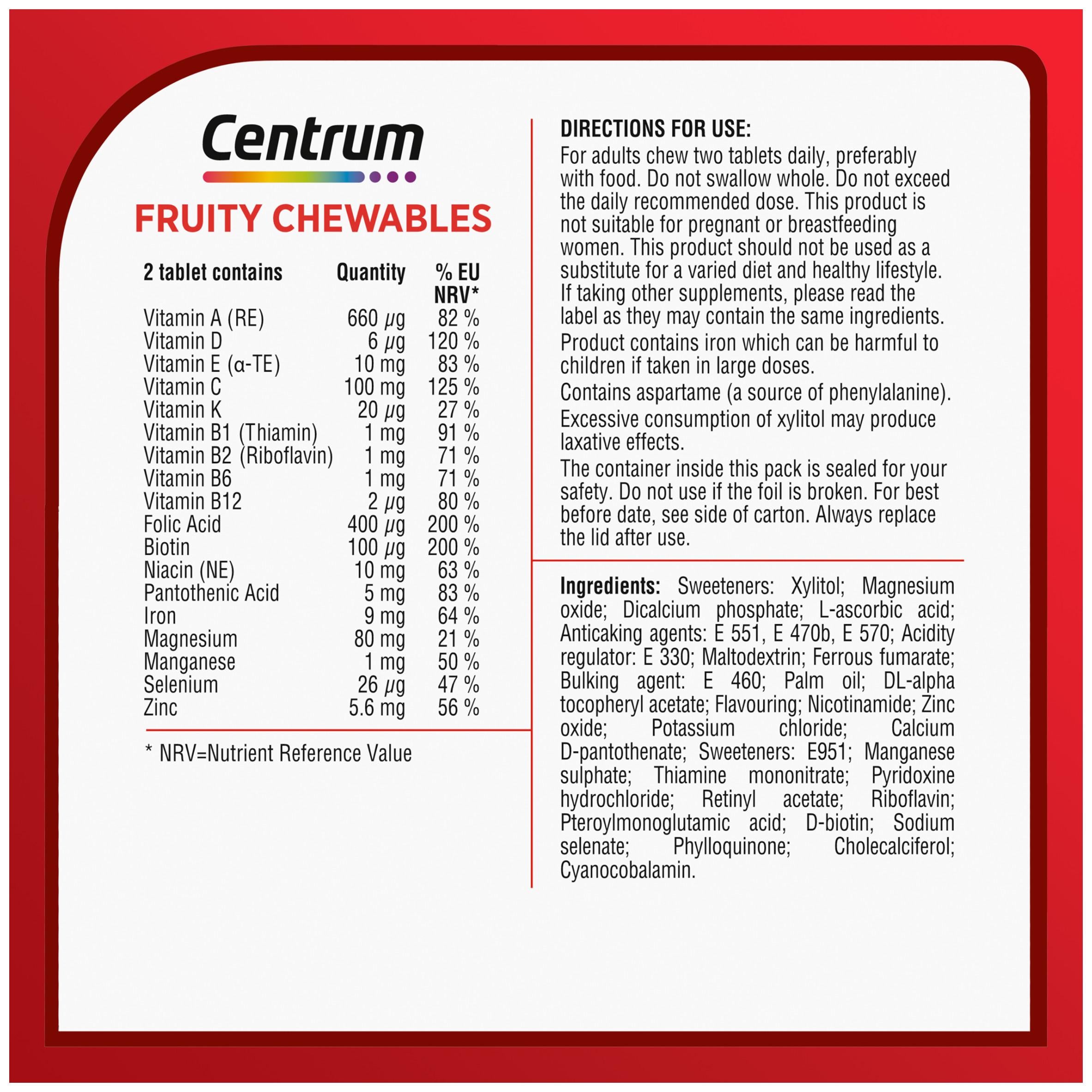 Centrum Fruity Chewable multivitamins 30 tablets - British product
