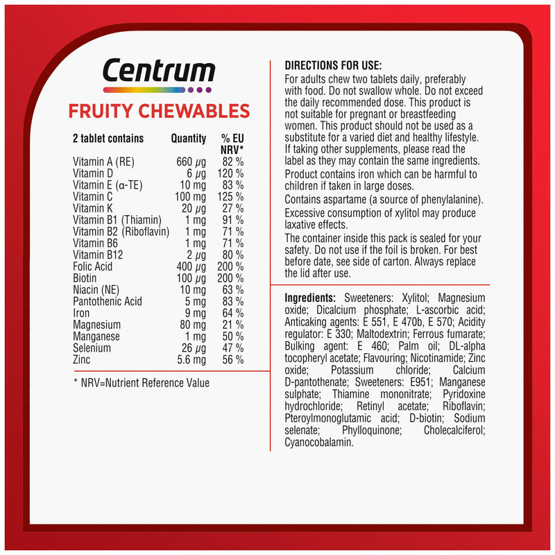 Centrum Fruity Chewable multivitamins 30 tablets - British product