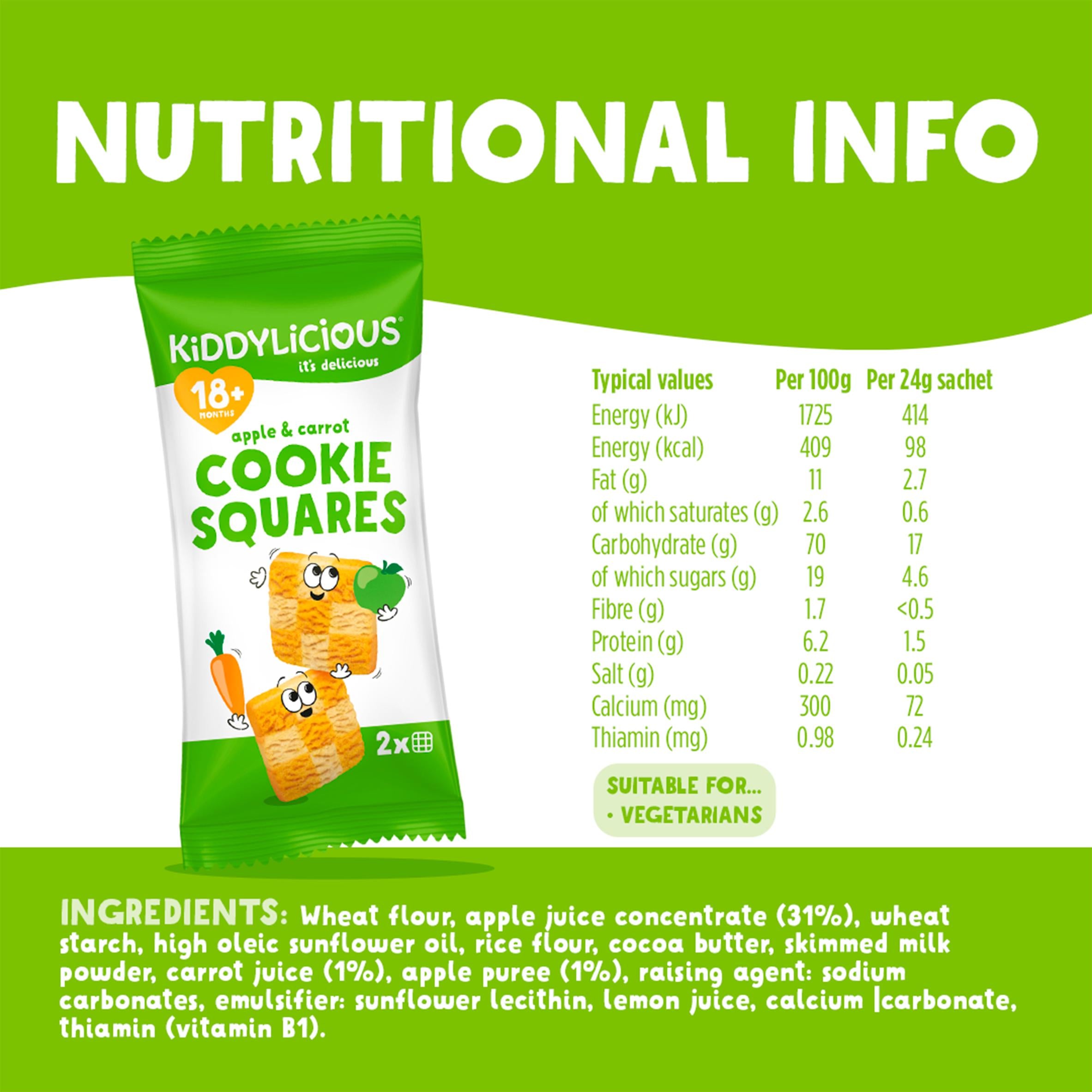 Kiddylicious Apple & Carrot Cookie Squares 6x24g - British product