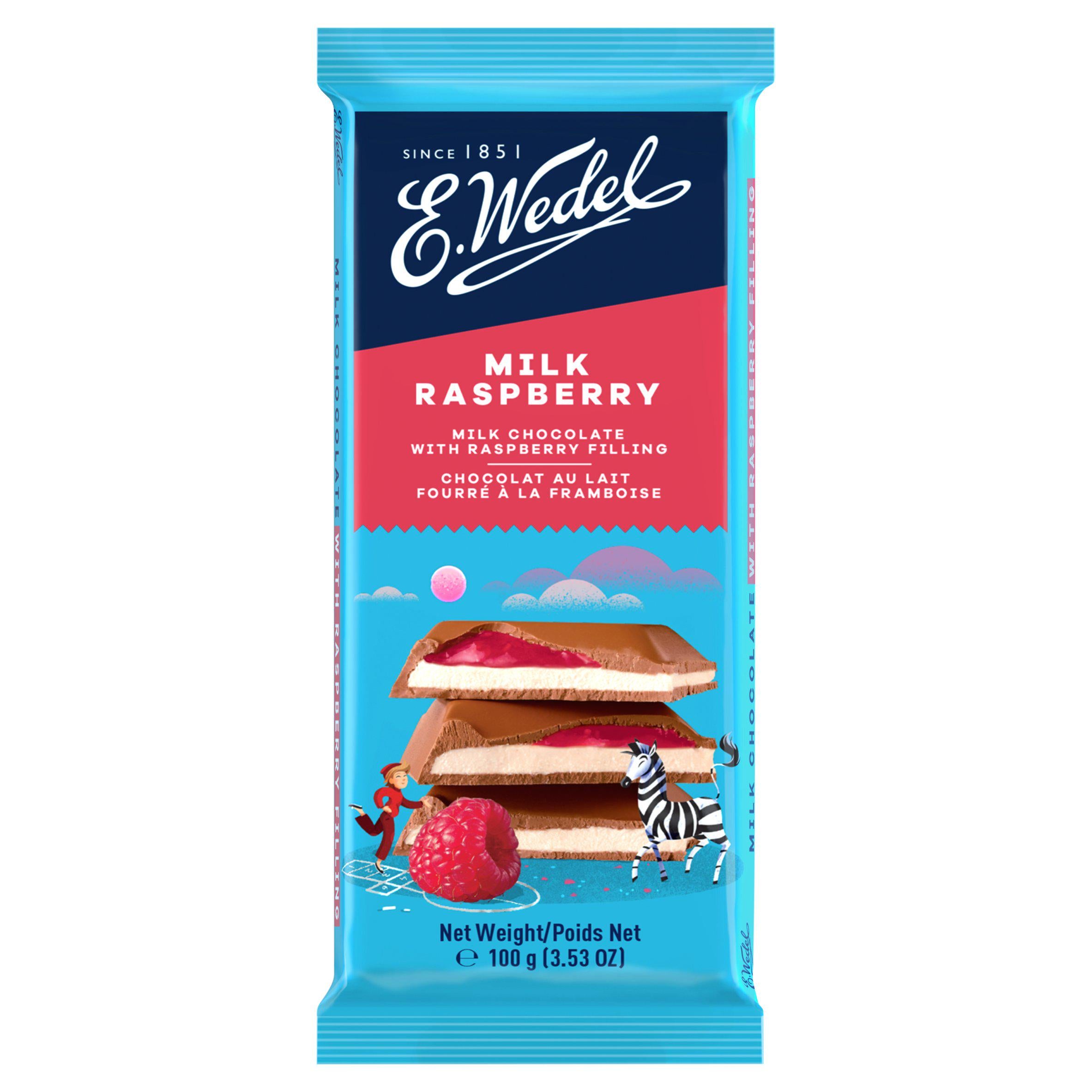 E. Wedel milk chocolate bar raspberry filling 100g - British product