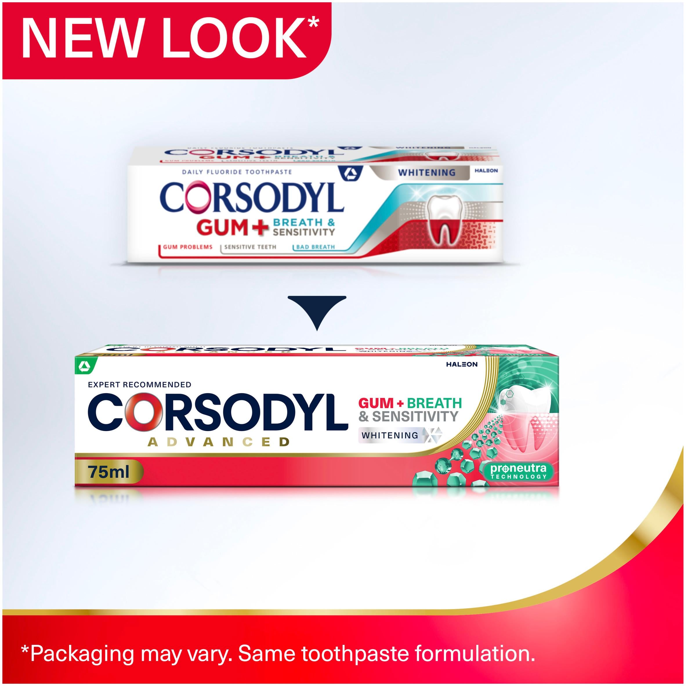 Corsodyl whitening toothpaste 75ml for sensitive teeth, imported from the UK