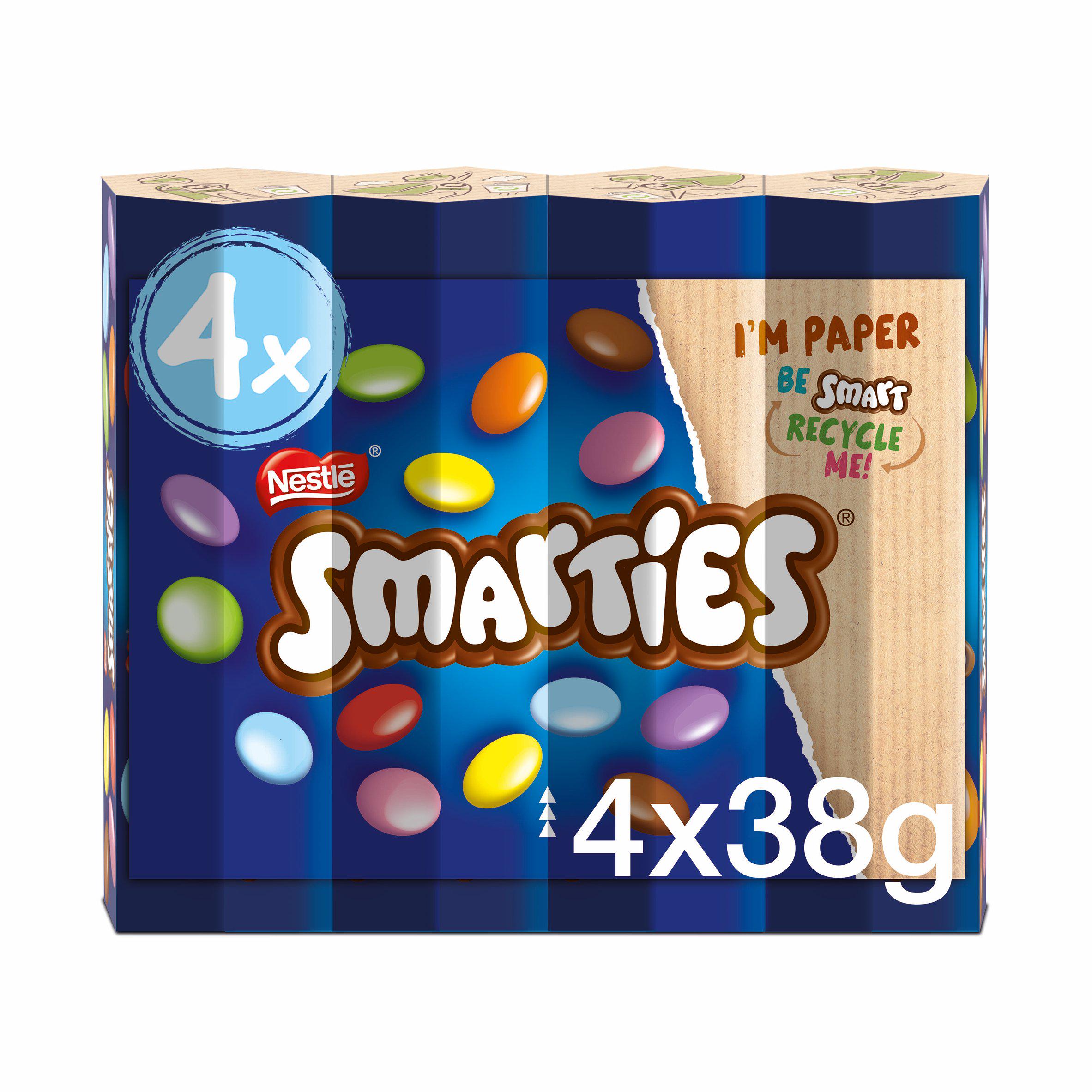 Smarties milk chocolate tubes multipack 4x38g, imported from the UK