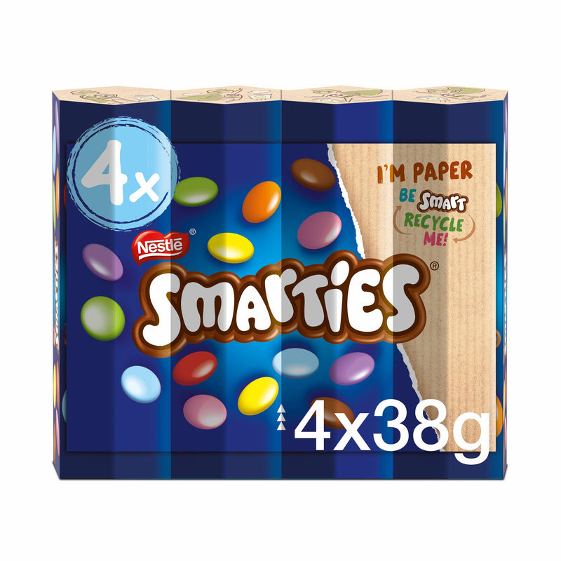 Smarties milk chocolate tubes multipack 4x38g, imported from the UK