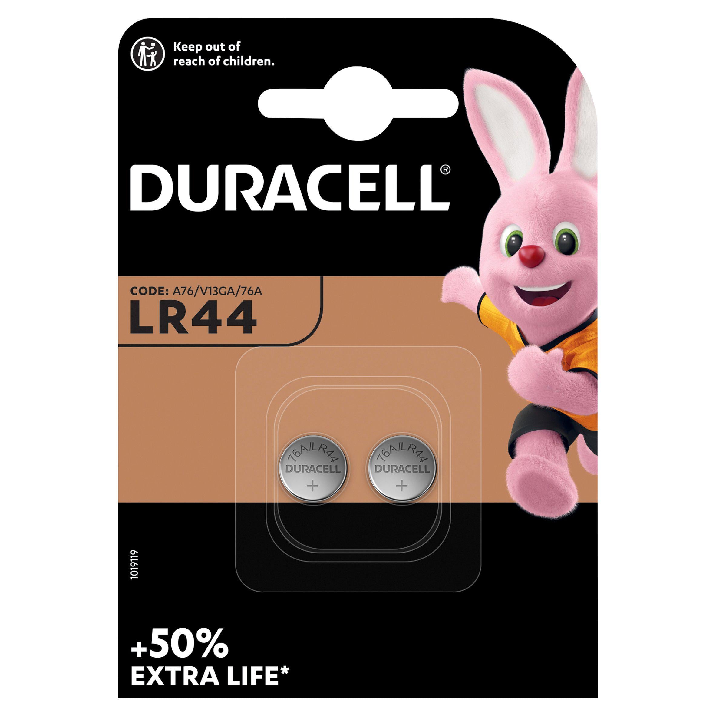 Duracell LR44 alkaline button battery 2-pack 1.5V (British brand)