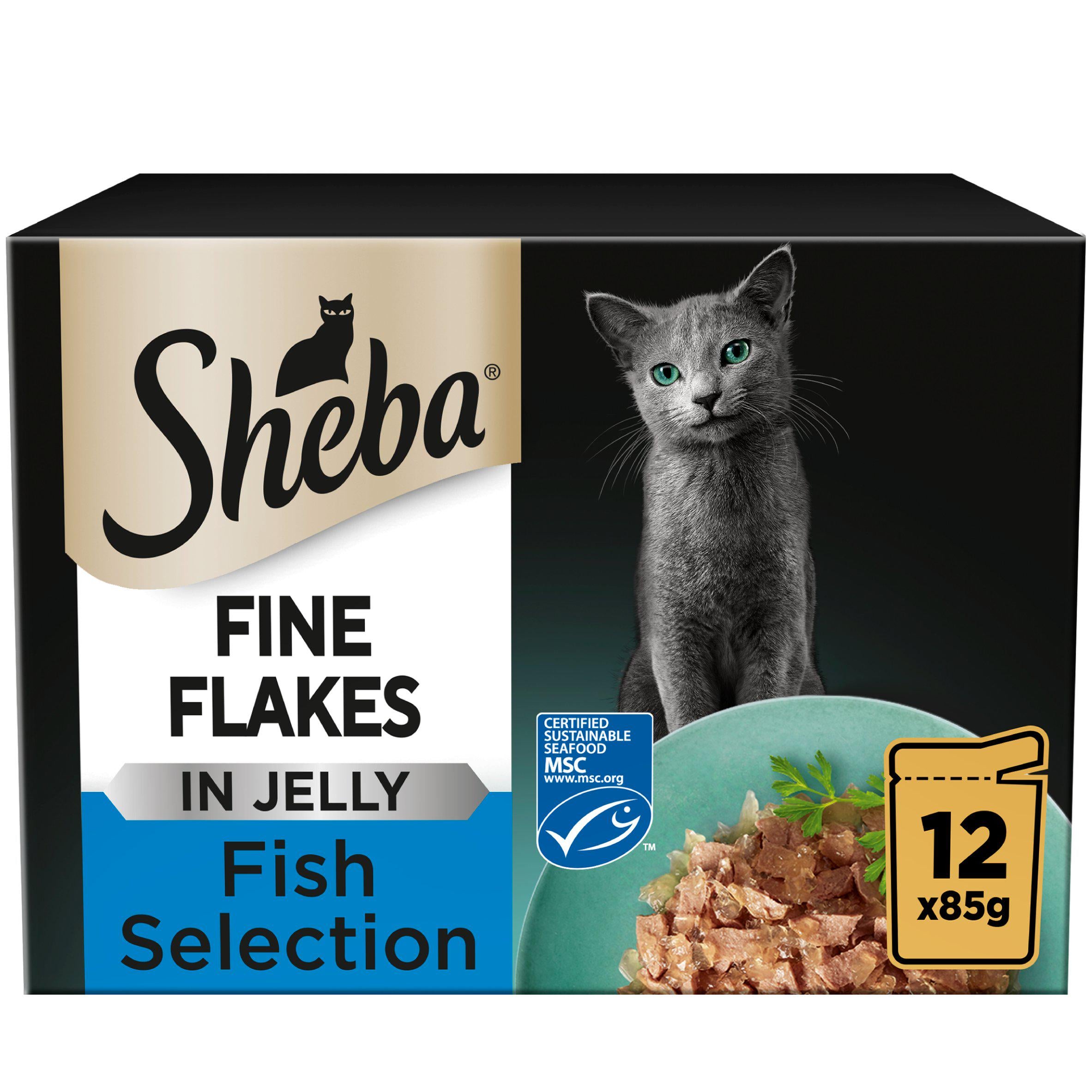 Sheba Fine Flakes Fish in Jelly cat food 12x85g - British product