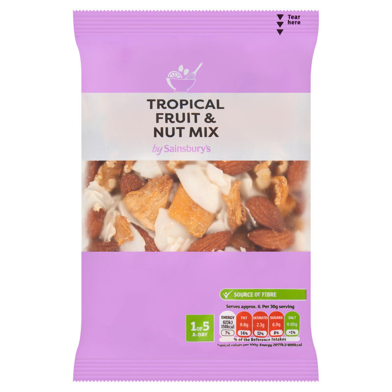 Sainsbury's tropical fruit and nut mix 200g (British brand)