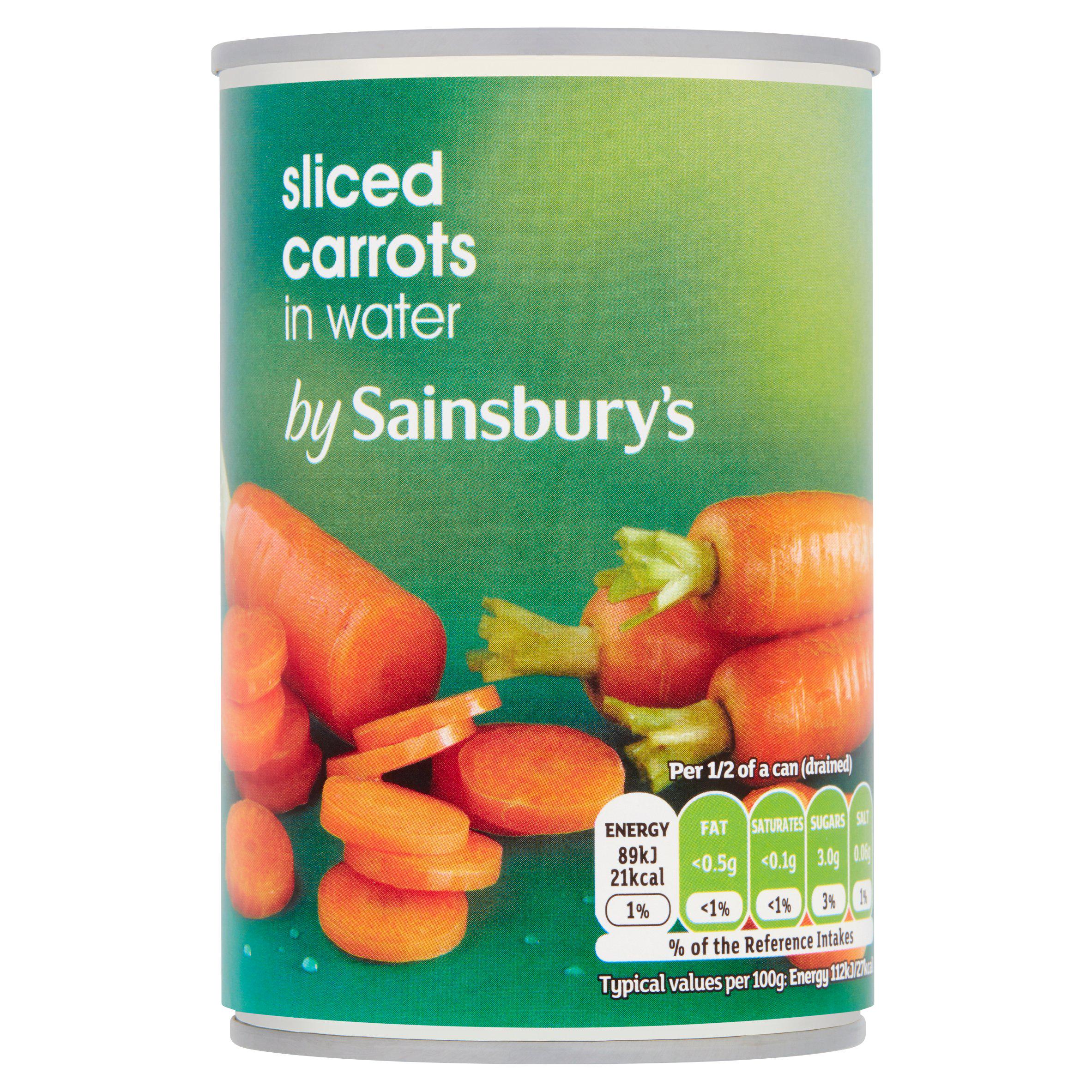 Sainsbury's sliced carrots in water 300g can, UK version
