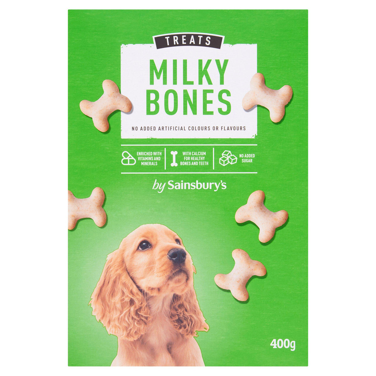 Sainsbury's dog treats Milky Bones 400g, UK version