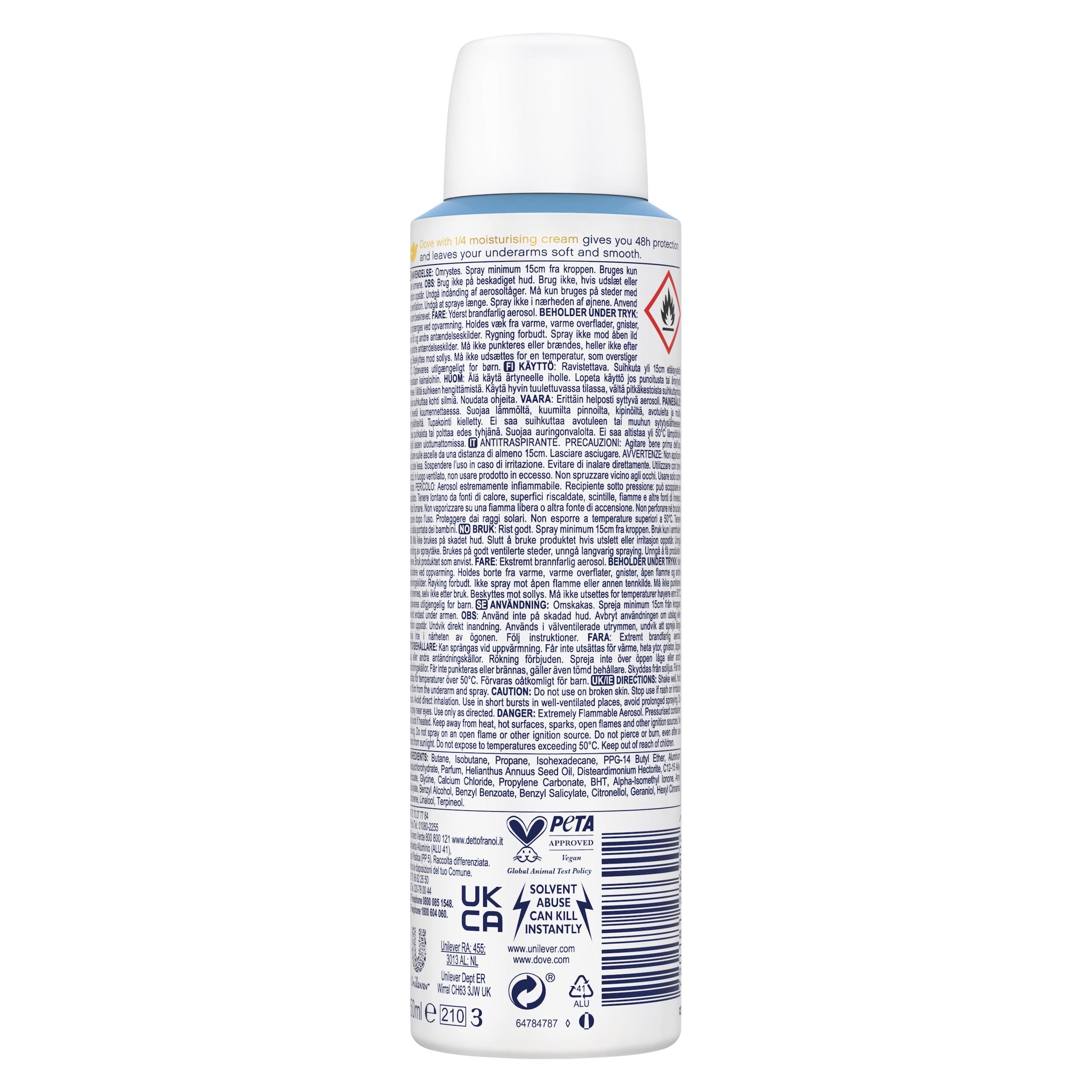 Dove classic antiperspirant deodorant spray 150ml - British product