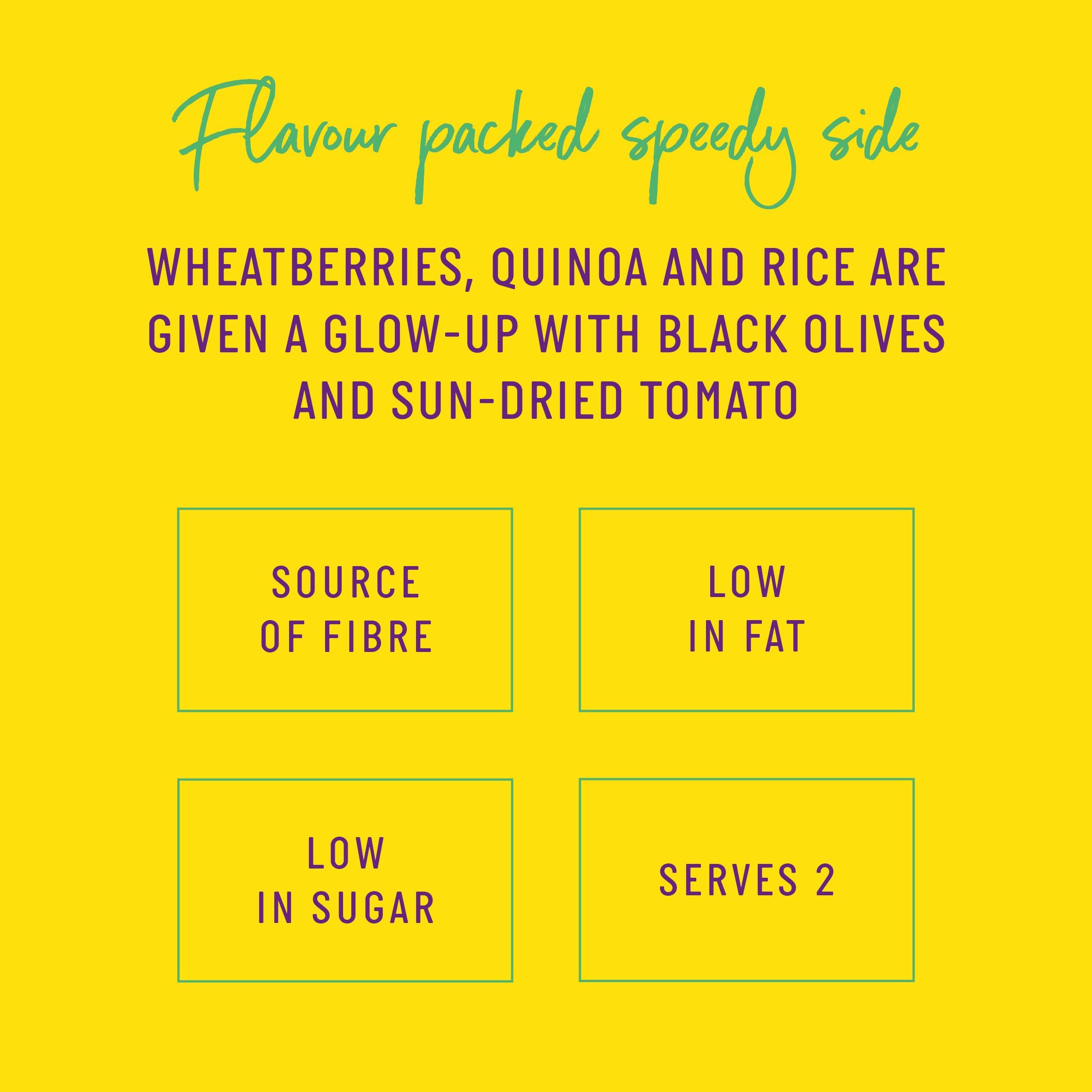 Jamie Oliver Mega Med Grains Black Olives Sun-Dried Tomato 250g, UK version