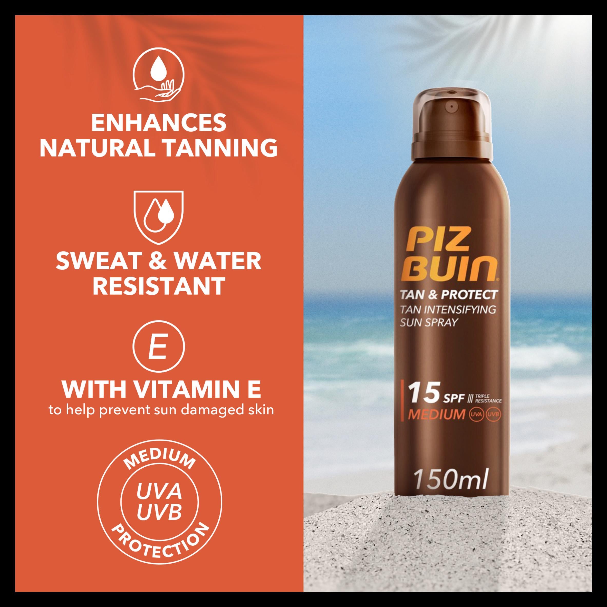Piz Buin sun cream spray Tan & Protect SPF 15 150ml (British brand)
