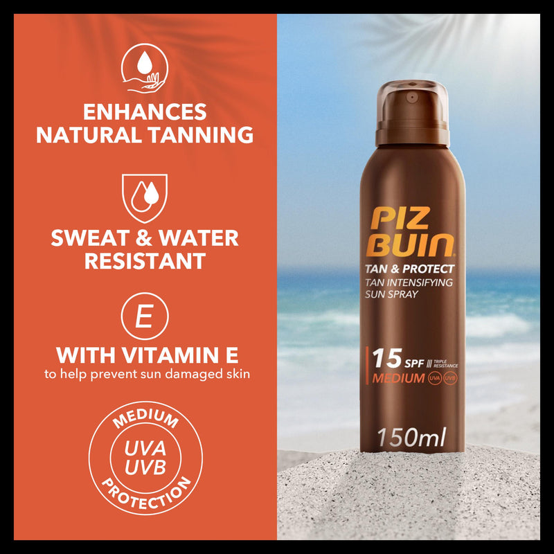 Piz Buin sun cream spray Tan & Protect SPF 15 150ml (British brand)