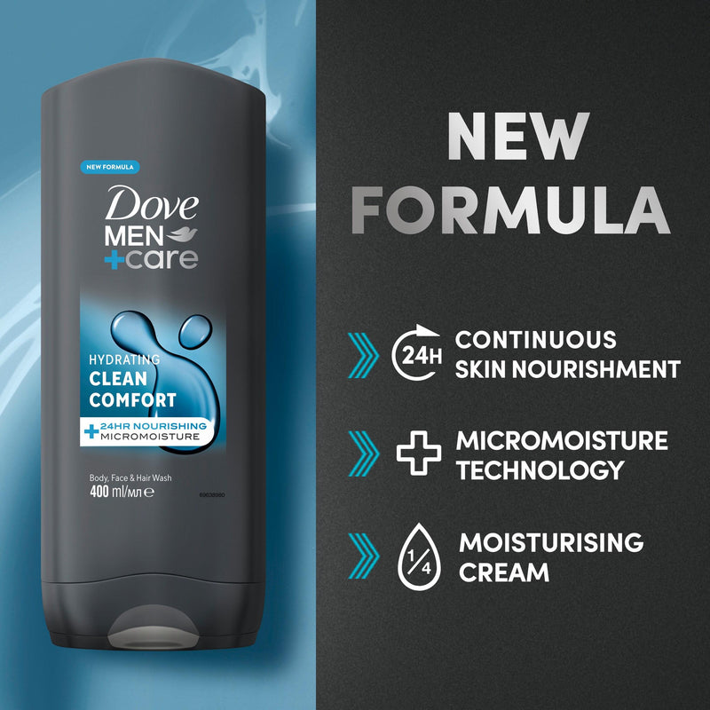 Dove Men+Care Clean Comfort body wash 400ml, imported from the UK