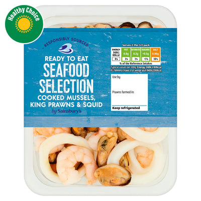 Gekochte Meeresfrüchte-Auswahl zum sofortigen Verzehr mit Muscheln, Garnelen und Tintenfisch 200g
