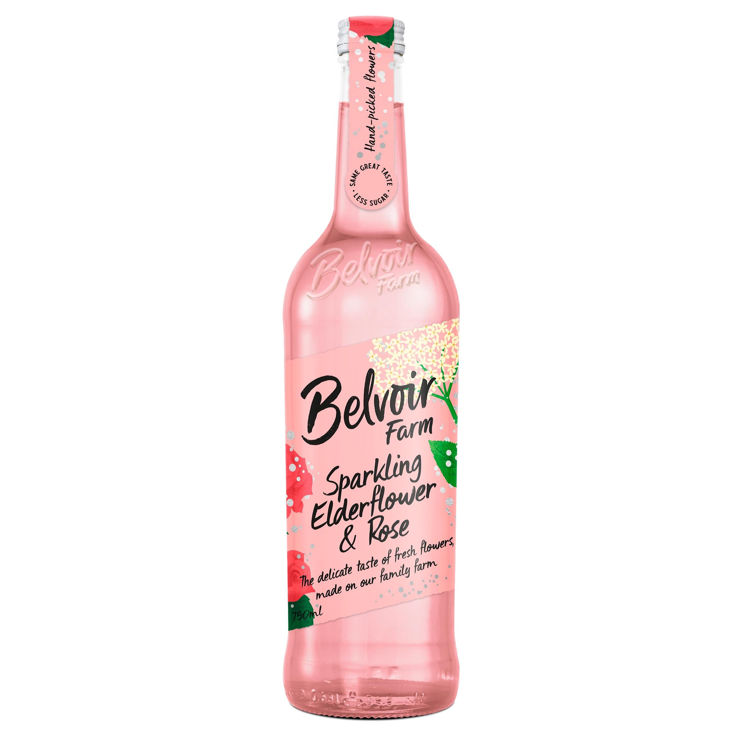 Belvoir Farm elderflower and rose sparkling soft drink 750ml (British brand)