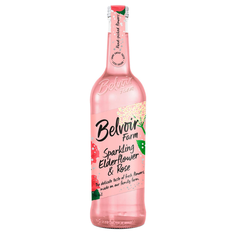 Belvoir Farm elderflower and rose sparkling soft drink 750ml (British brand)