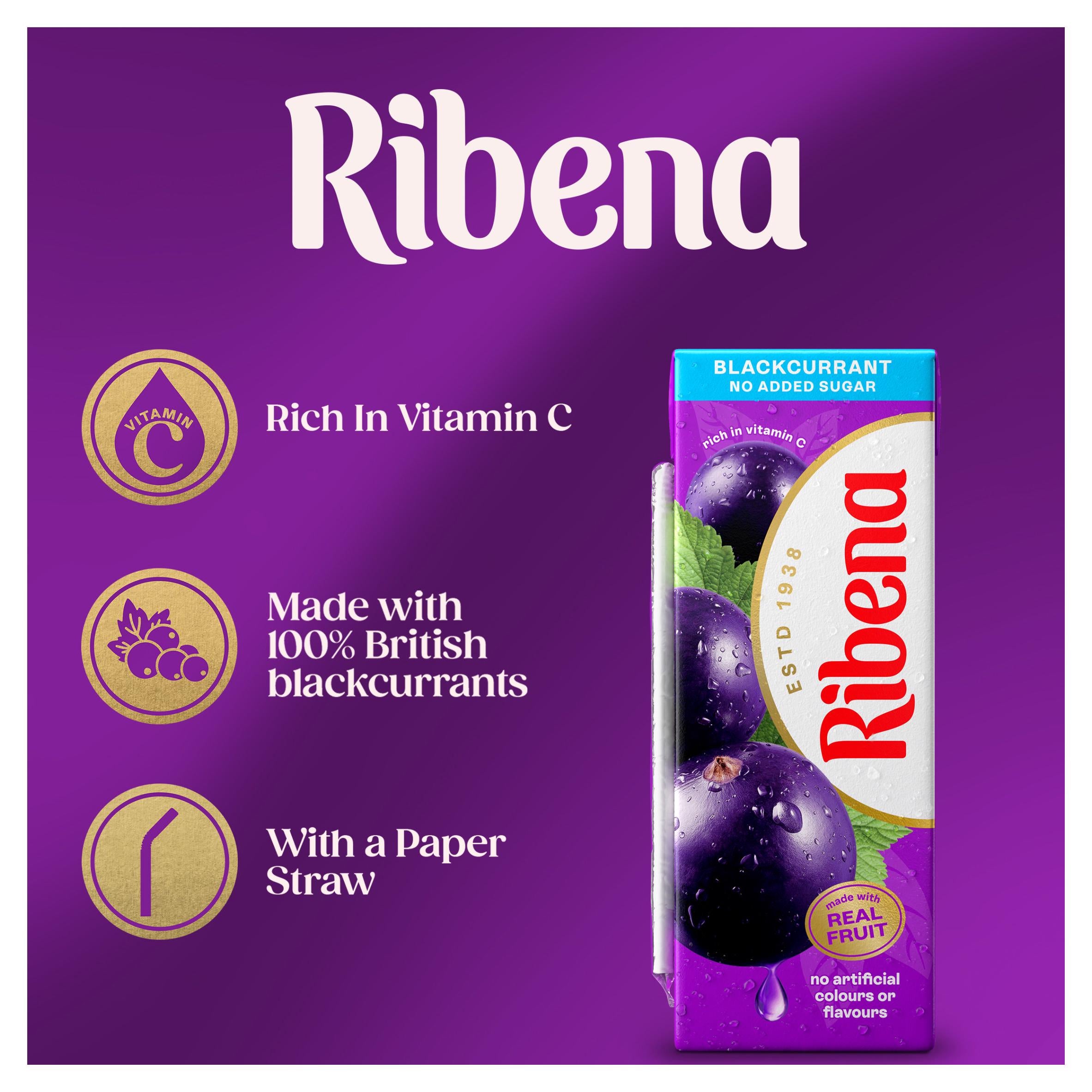 Ribena no added sugar blackcurrant juice drink 6x250ml, imported from the UK