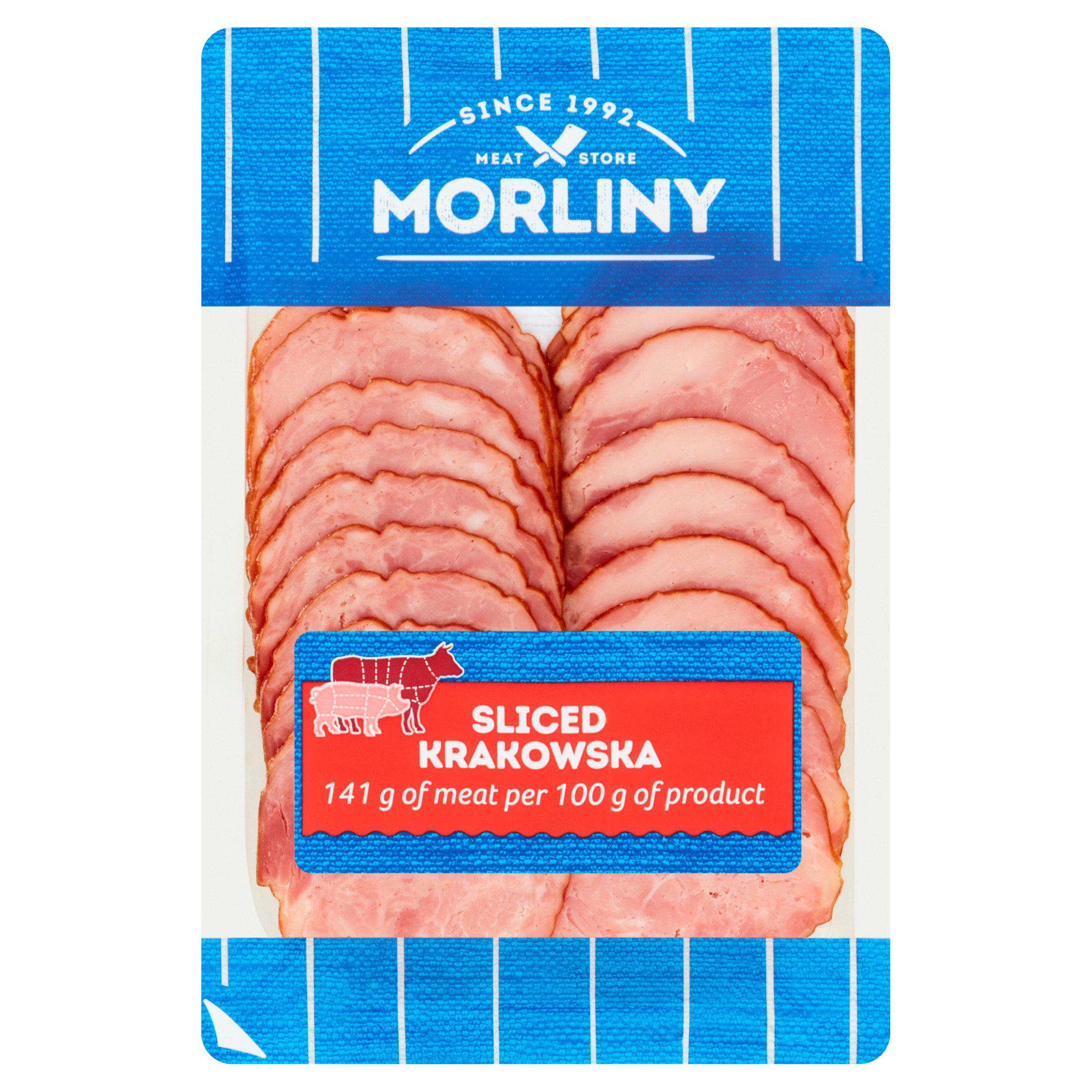 Morliny Krakowska sausage sliced 80g, imported from the UK