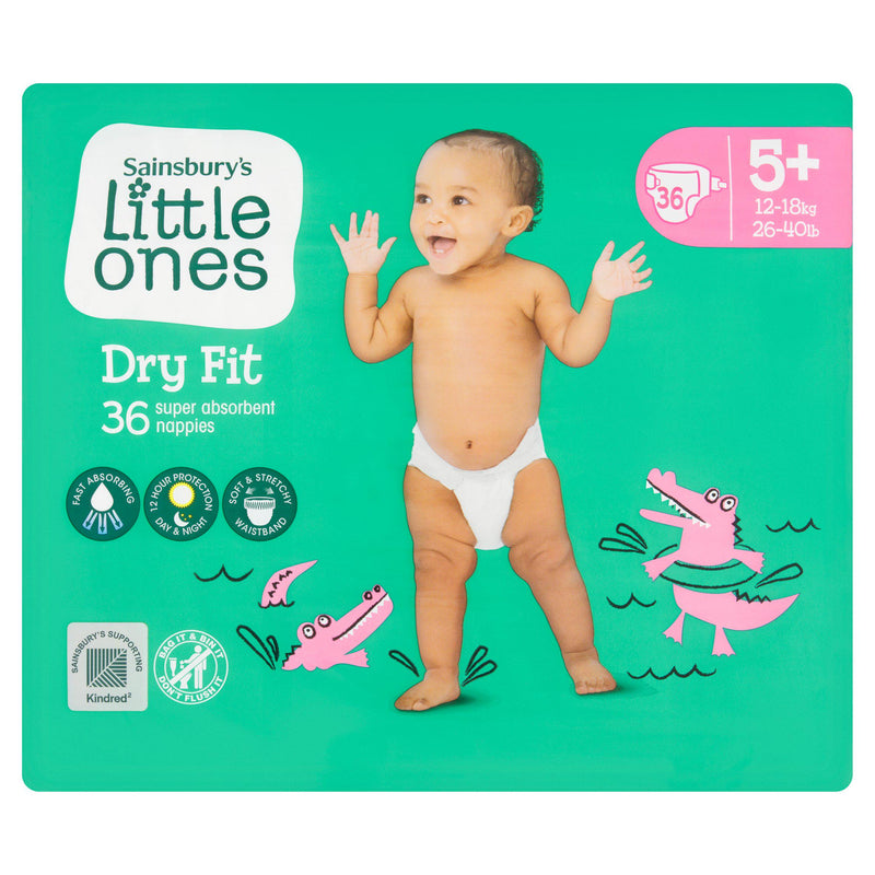 Sainsbury's Little Ones Dry Fit nappies Size 5+ 36 count - British product