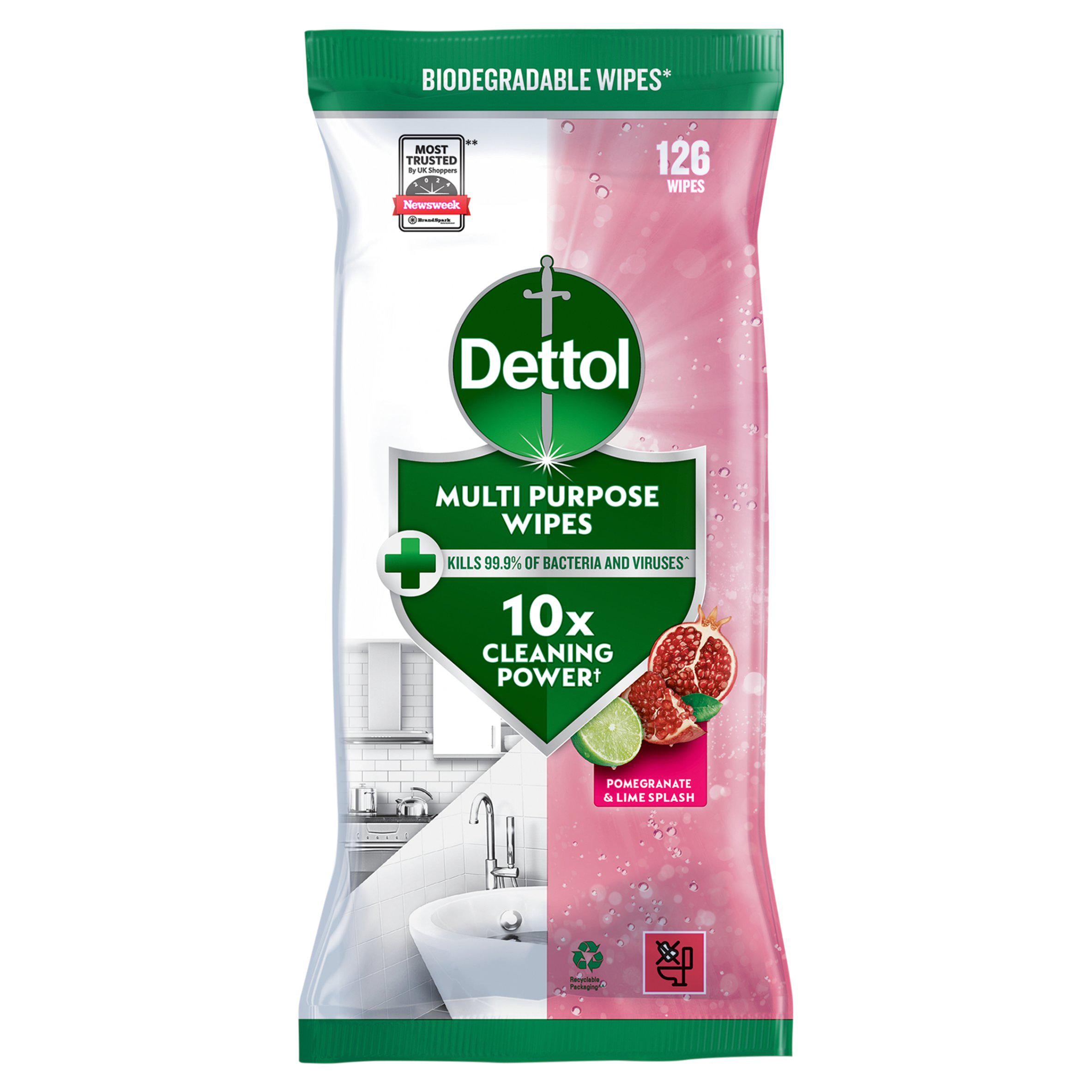 Dettol Pomegranate & Lime Splash Multi Purpose Wipes 126 count, imported from the UK