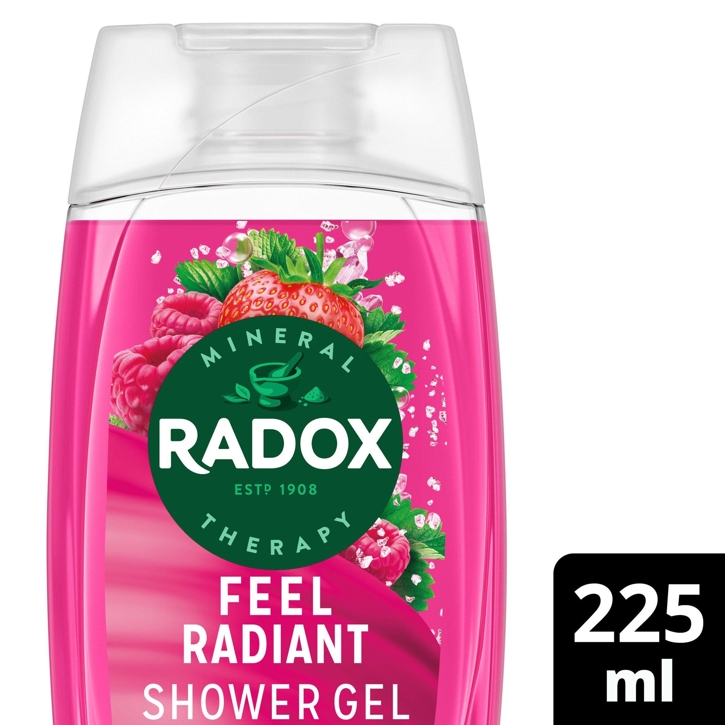 Radox Feel Radiant shower gel strawberry raspberry 225ml, imported from the UK