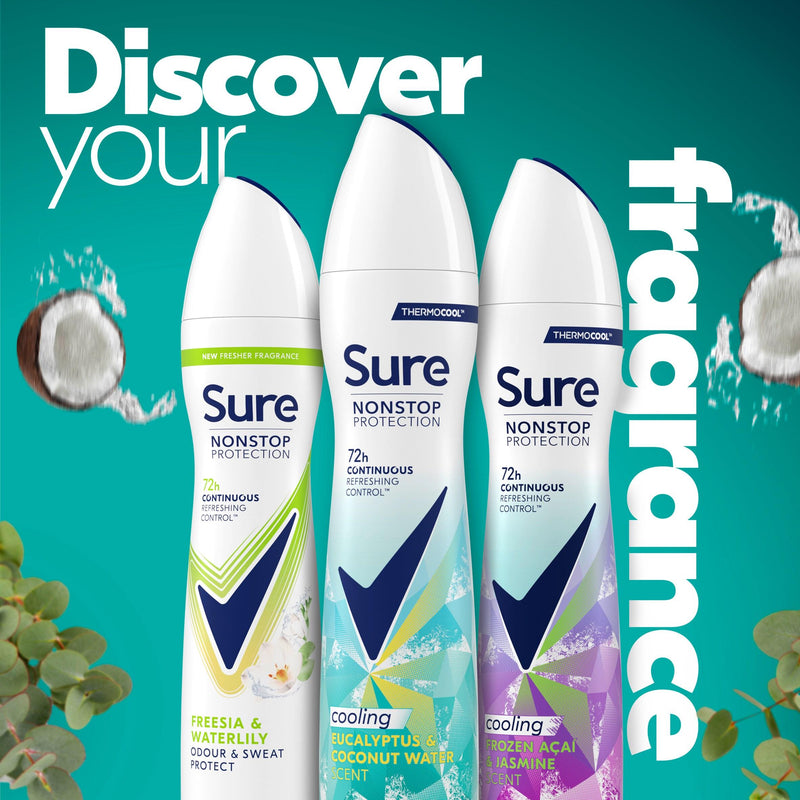 Sure deodorant spray eucalyptus coconut 250ml, imported from the UK