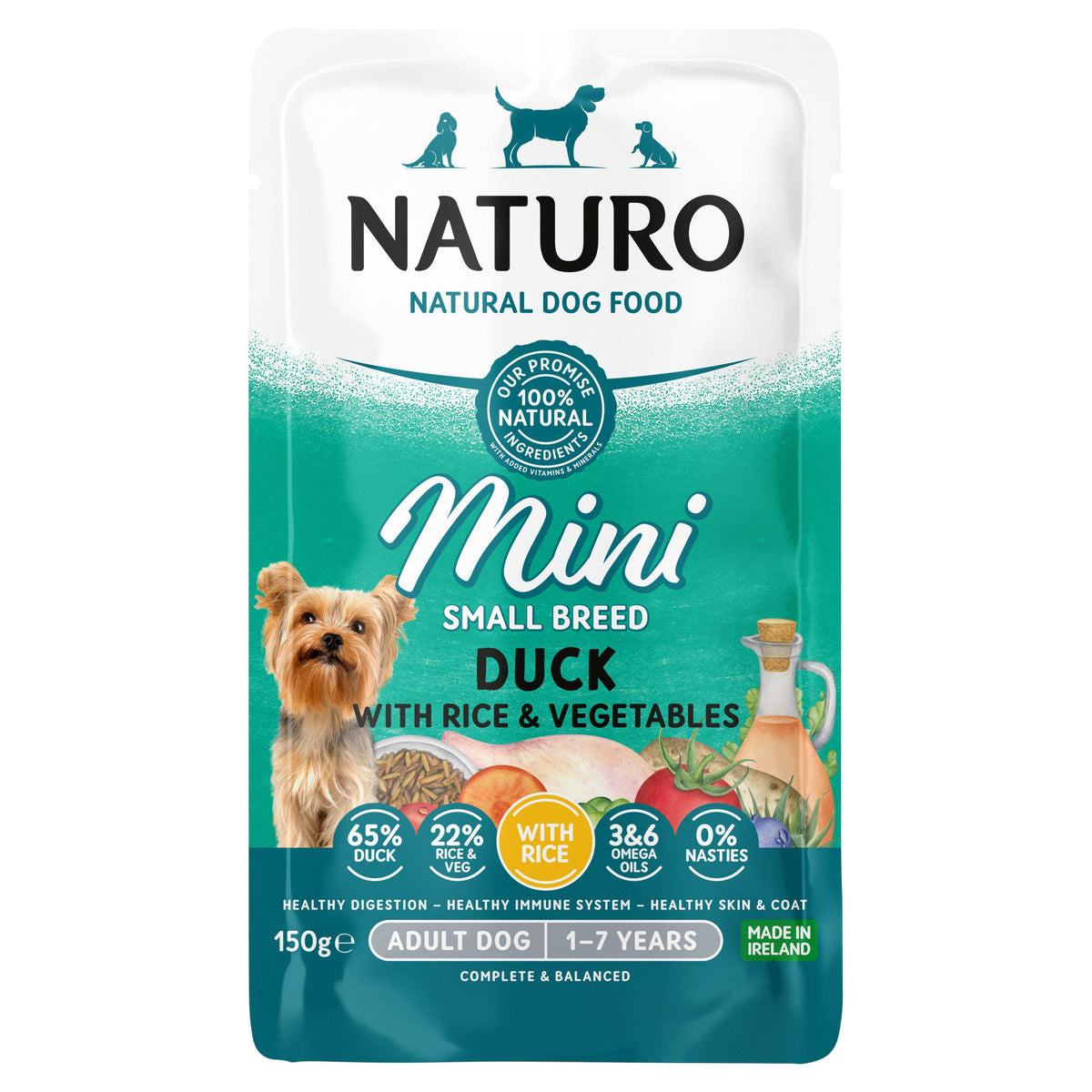 Naturo natural adult dog food mini duck with rice and vegetables 150g, imported from the UK