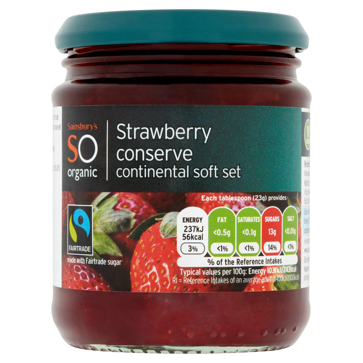 Sainsbury's organic strawberry conserve 340g, UK version
