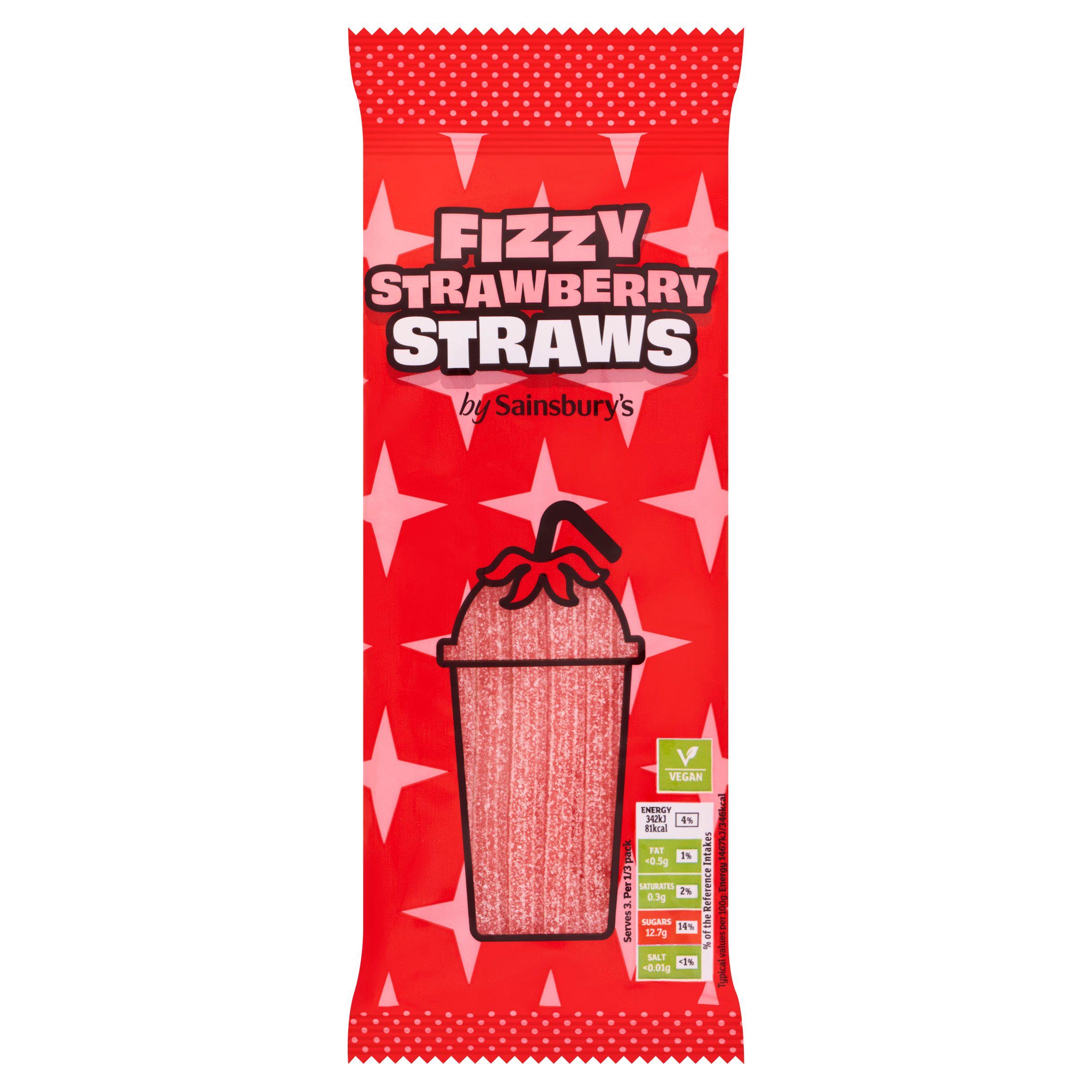 Sainsbury's fizzy strawberry straws 70g - British product