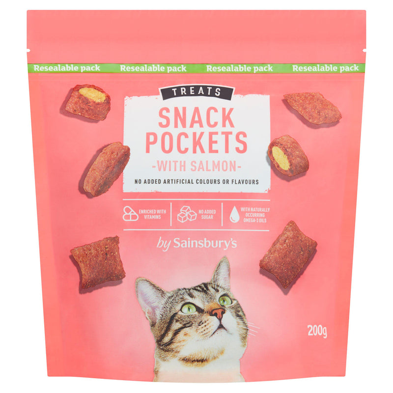 Sainsbury's Cat Snack Pockets Salmon 200g, imported from the UK