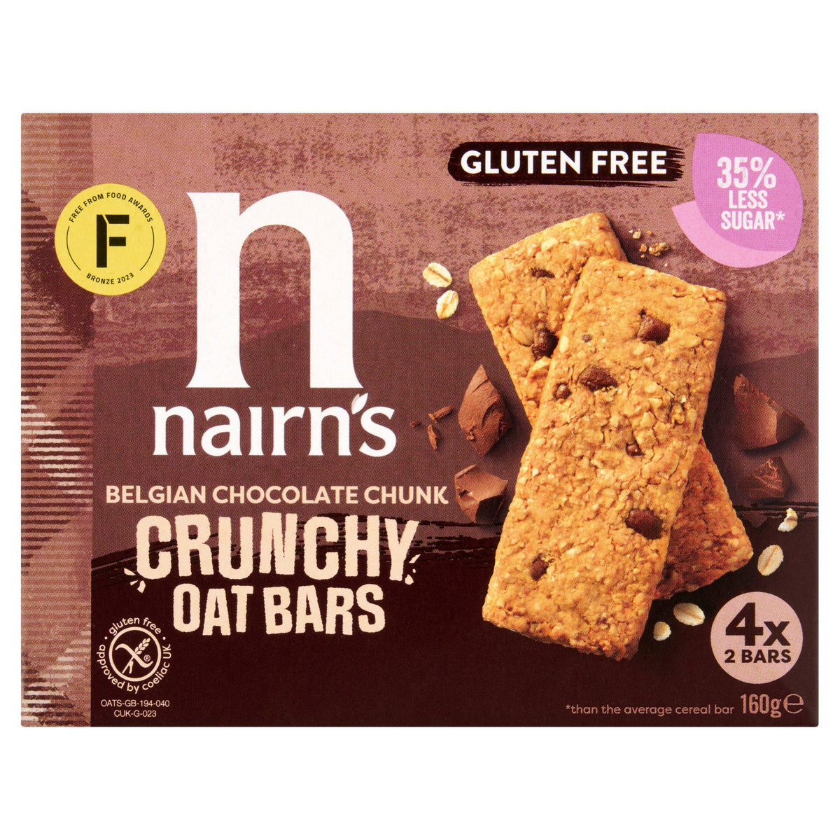 Nairn's Belgian chocolate chunk oat bars 160g (British brand)