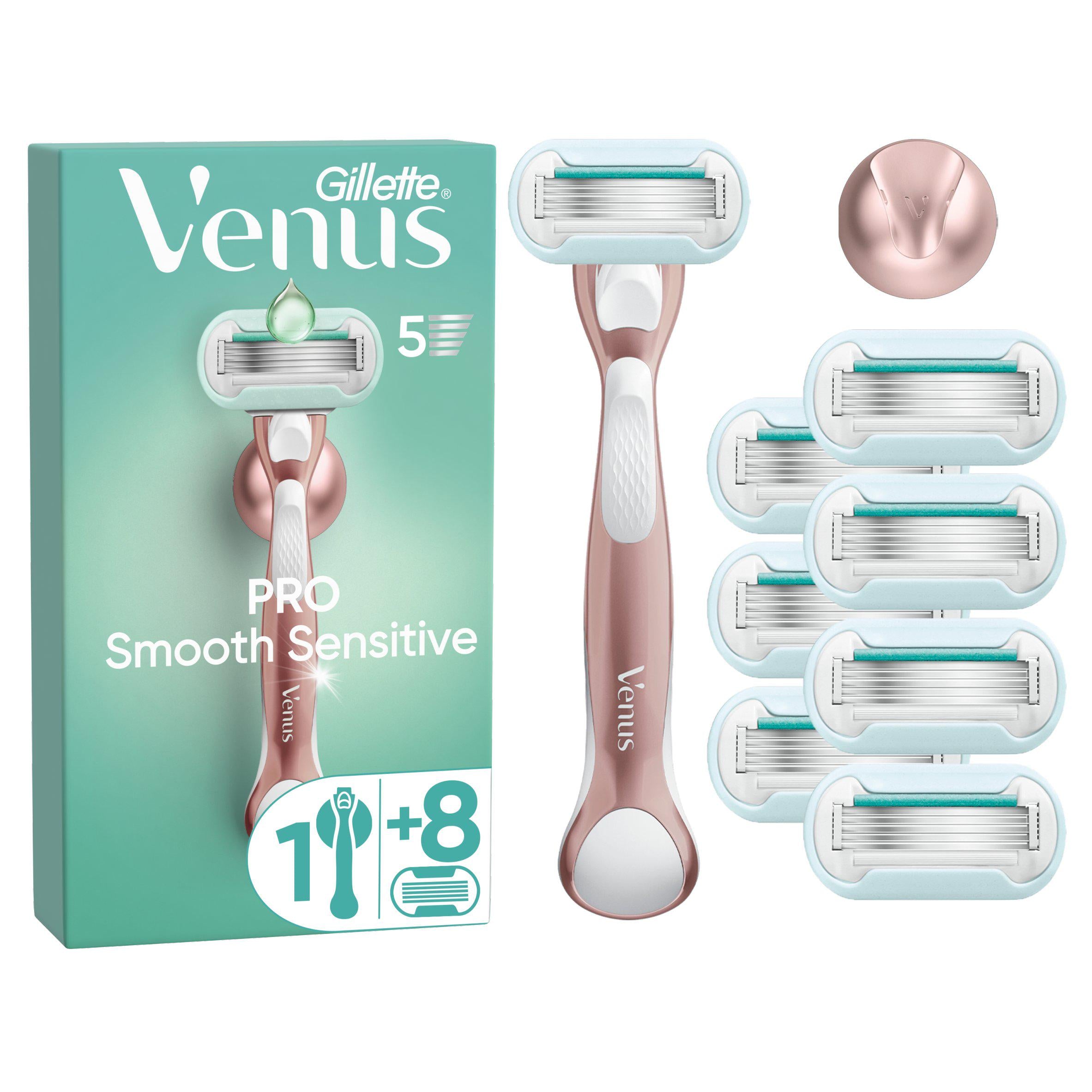 Gillette Venus Deluxe Smooth Sensitive Rose Gold razor blades pack of 8 - British product