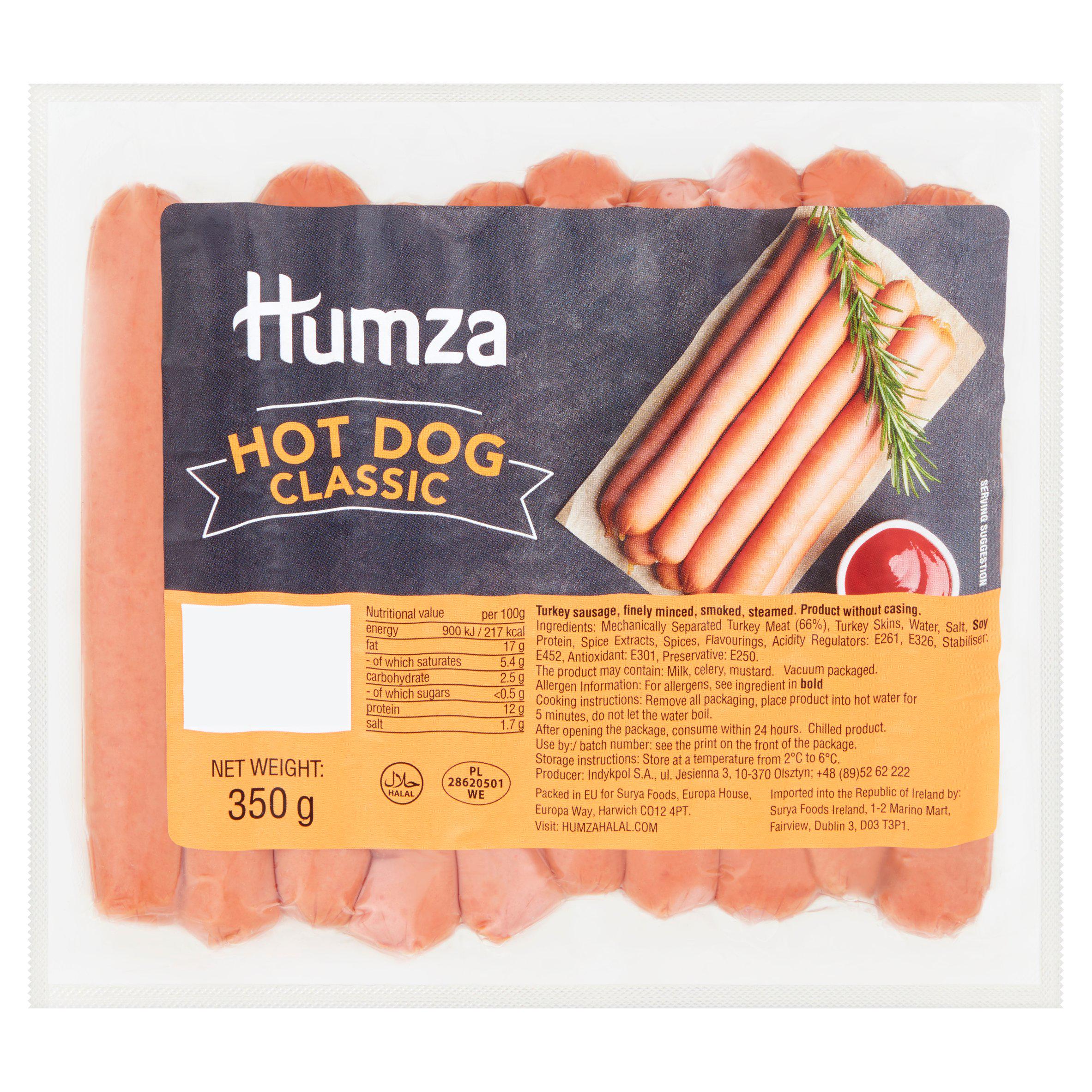Humza classic hot dog turkey 350g, UK version