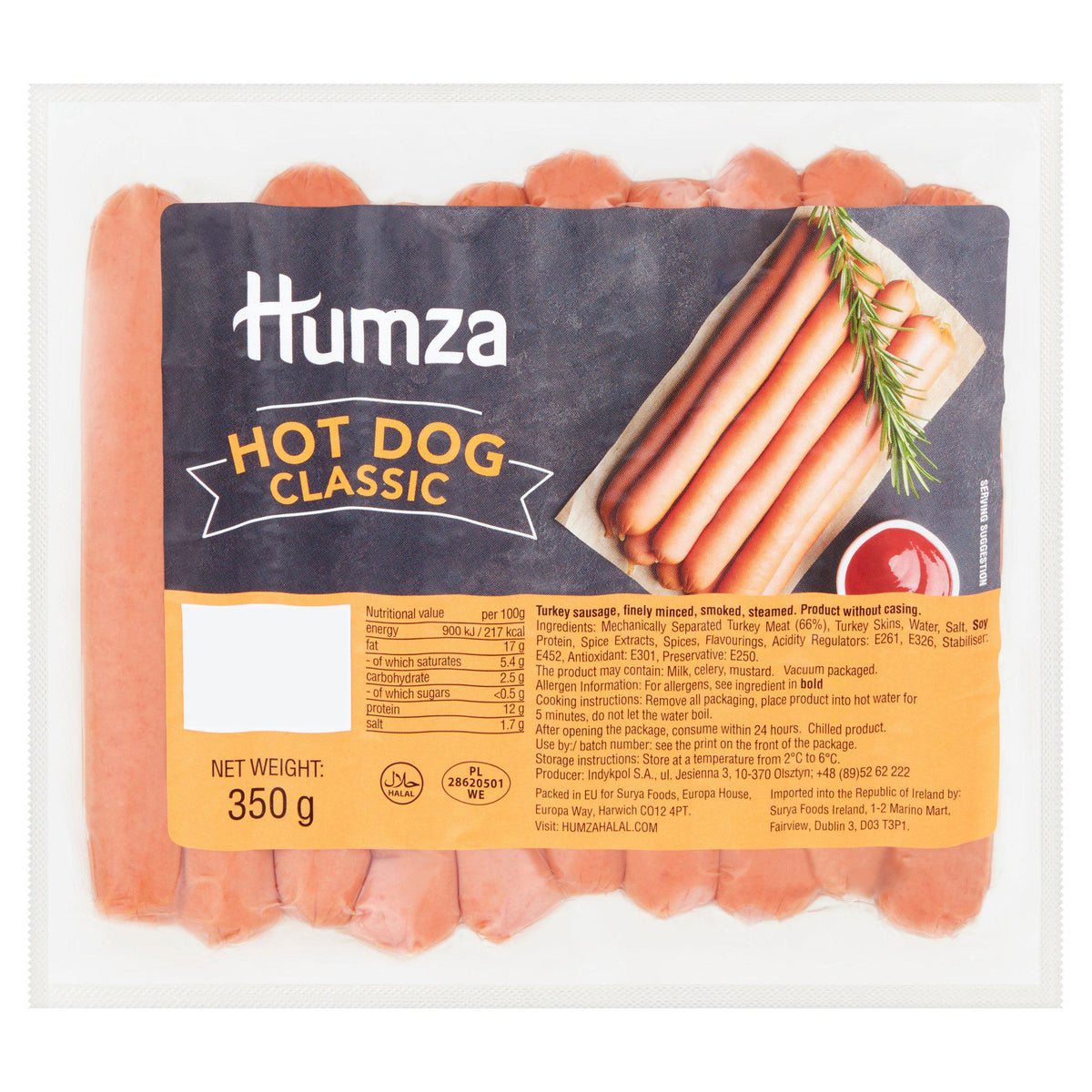 Humza classic hot dog turkey 350g, UK version