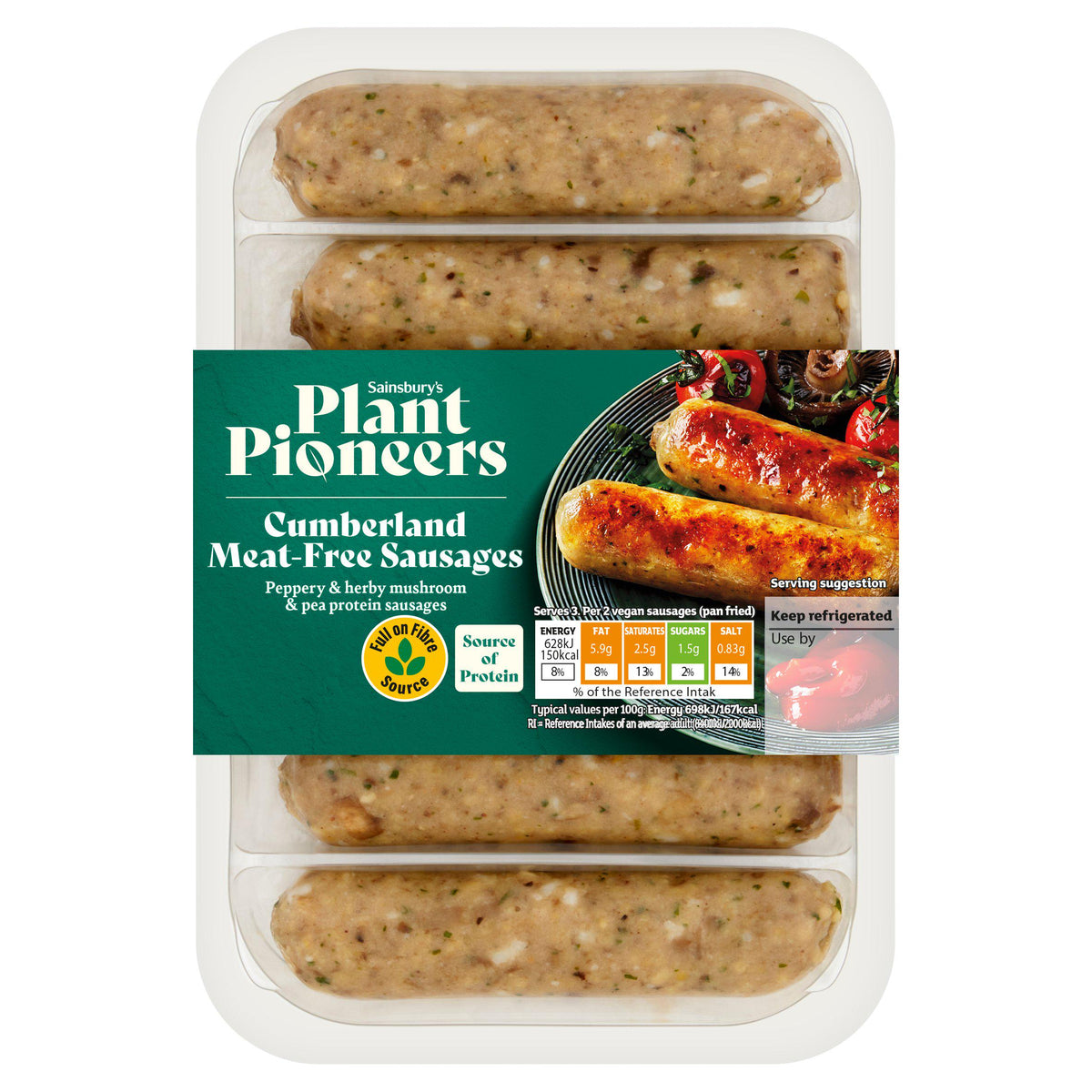 Plant Pioneers Cumberland Shroomdogs vegan sausages 300g (British brand)