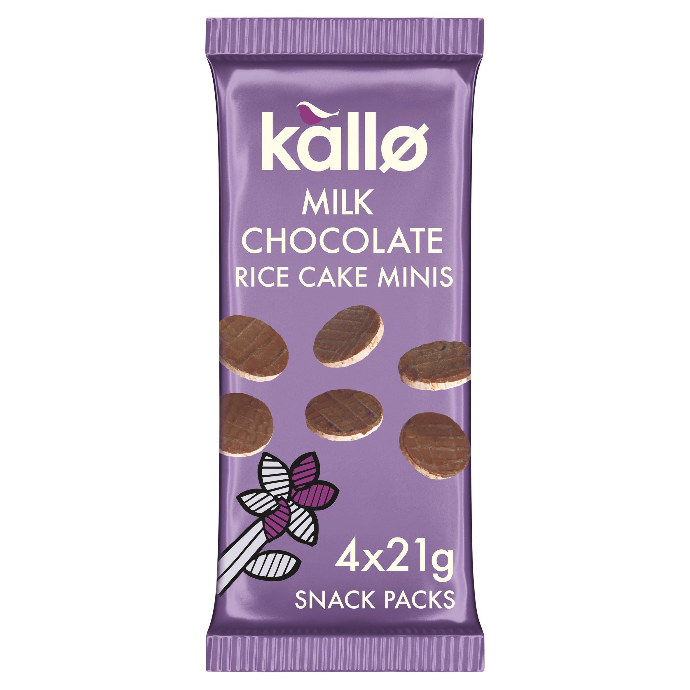 Kallo milk chocolate mini rice cakes 4 x 21g, UK version