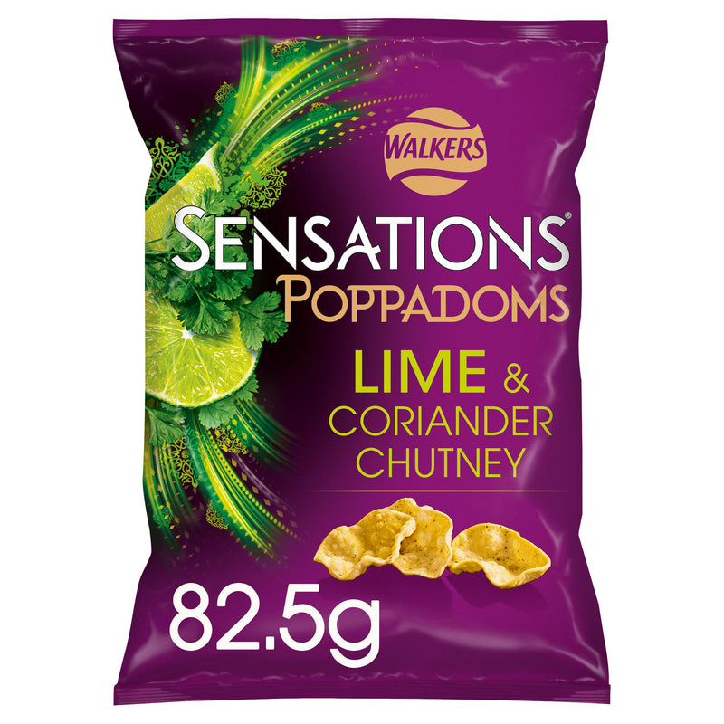 Sensations Lime & Coriander Chutney poppadoms 82.5g, imported from the UK