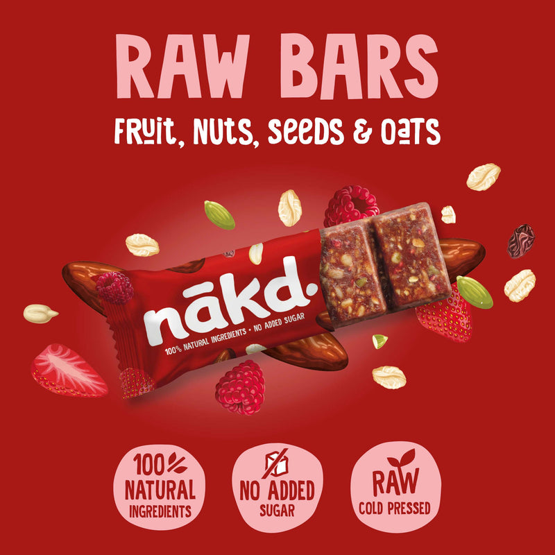 Nakd Strawberry Raspberry fruit fibre bars 3x44g, UK version
