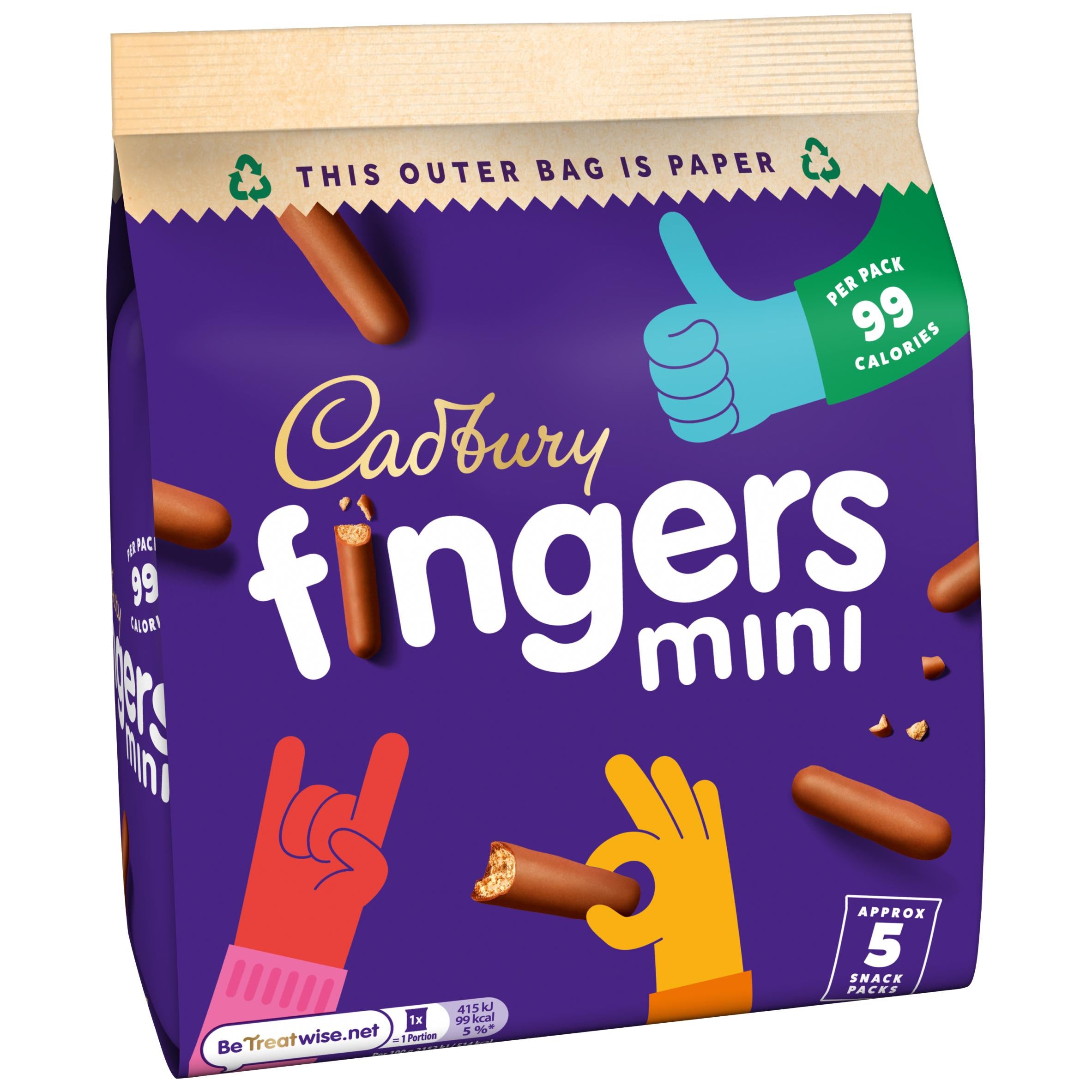 Cadbury Mini Fingers chocolate biscuits multipack 5 x 19.3g - British product
