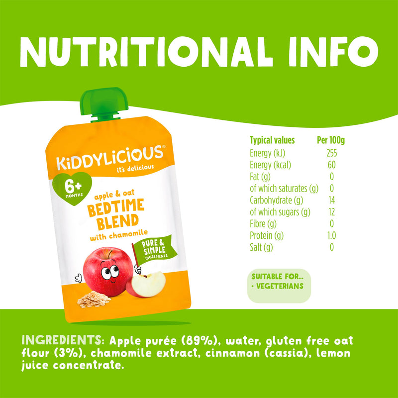 Kiddylicious baby food pouch Apple & Oat Bedtime Blend 100g, UK version