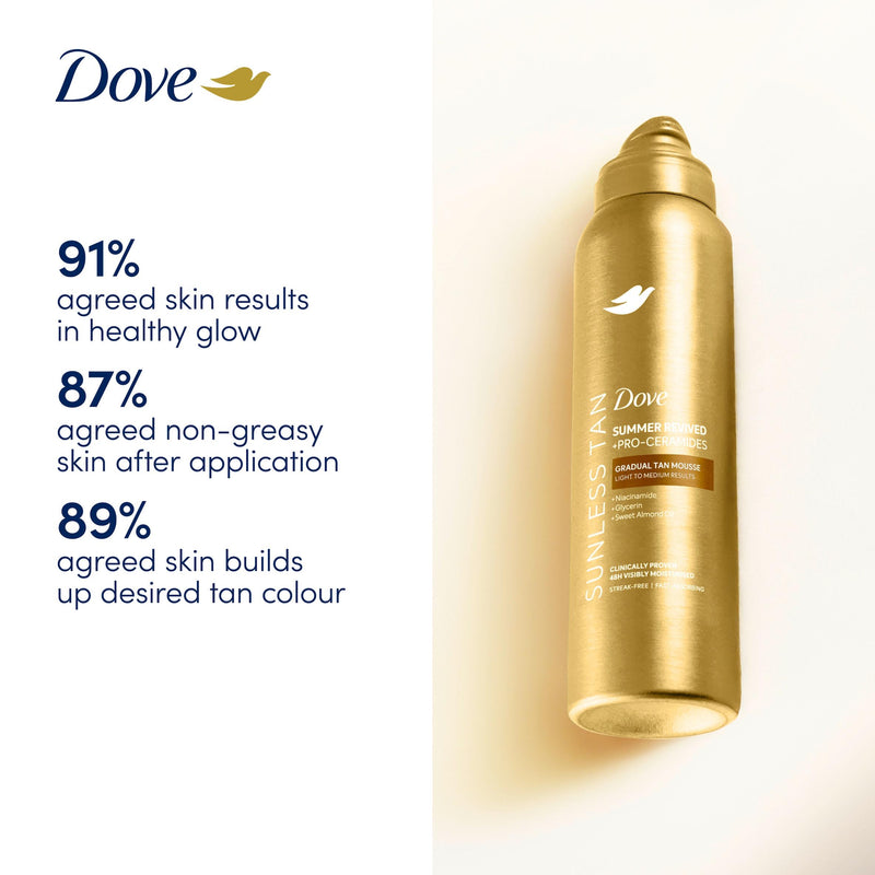Dove gradual tanning mousse light medium 150ml, imported from the UK