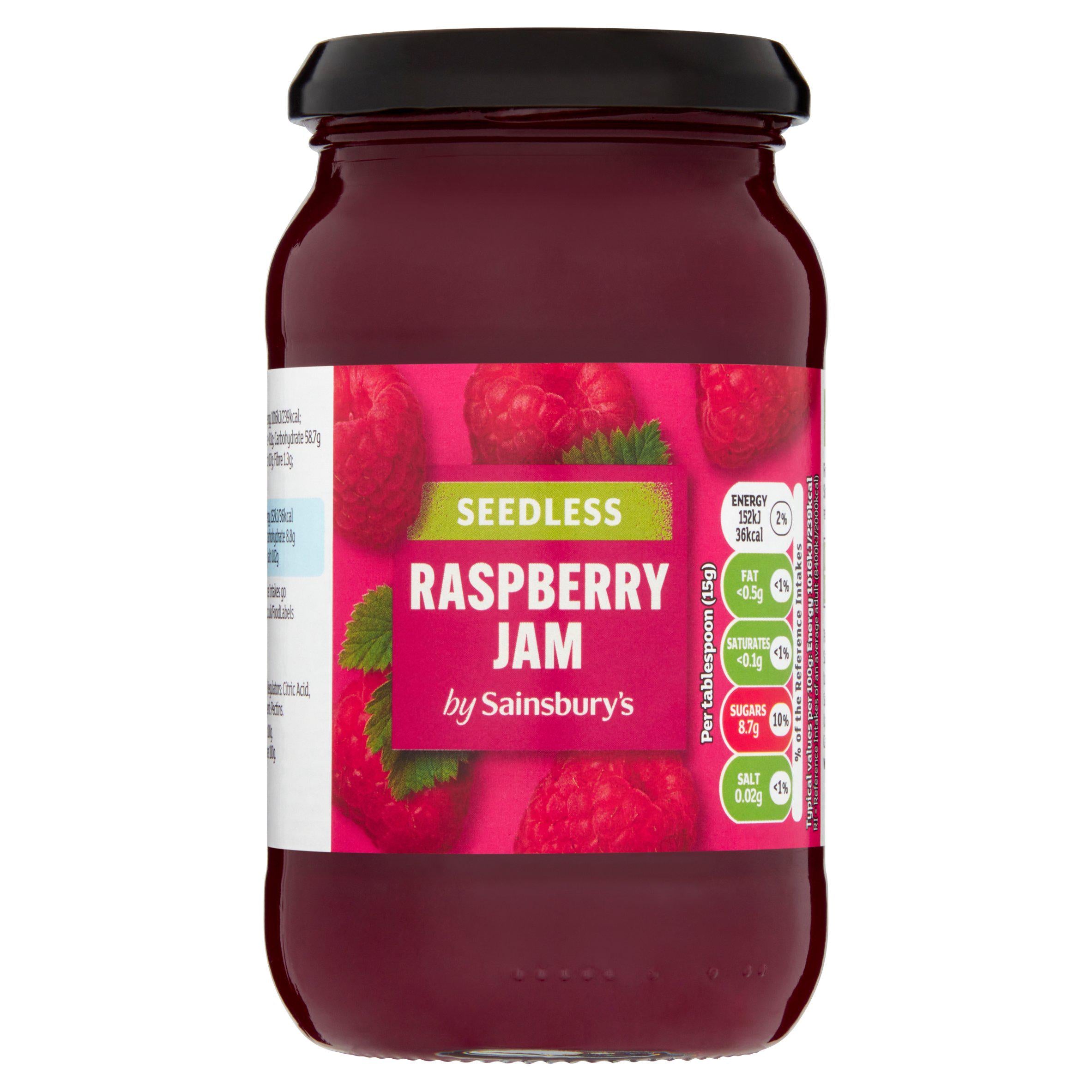 Sainsbury's raspberry jam seedless 454g (British brand)